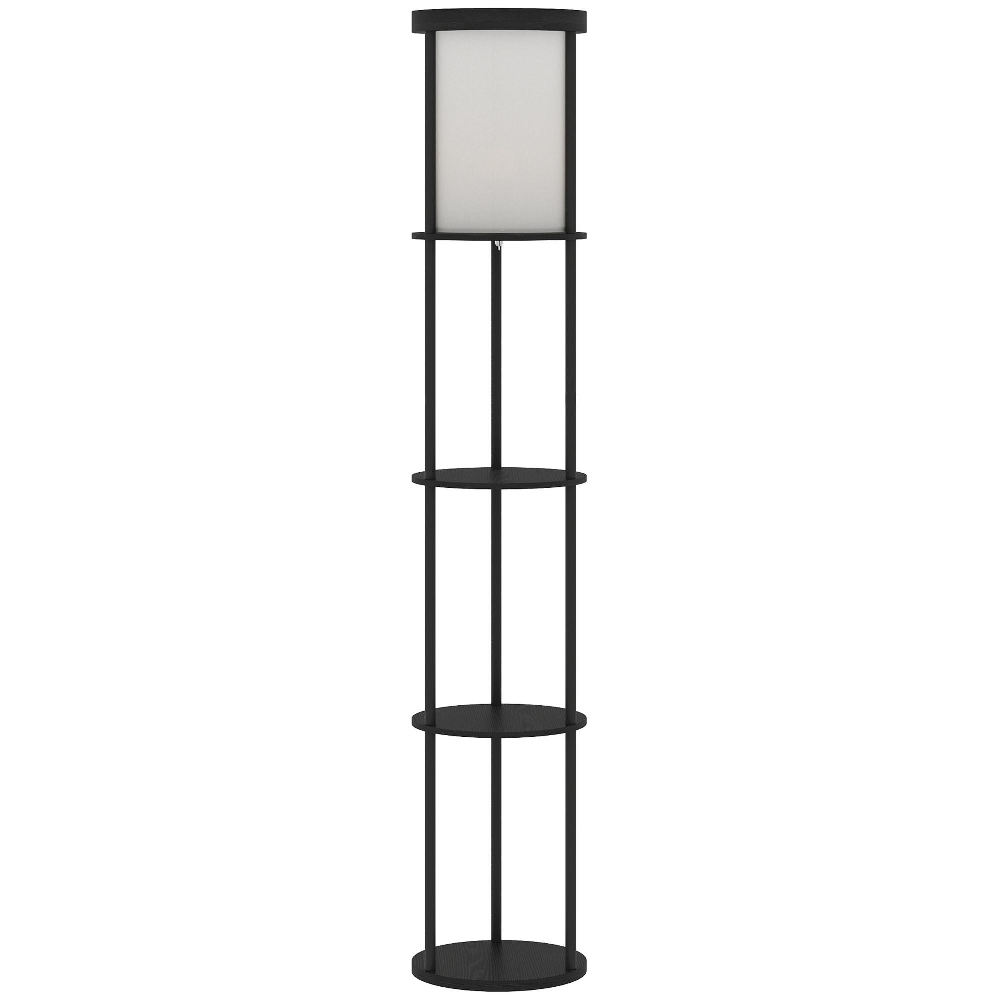 STEHLAMPE mit 3 runden Regalen, 3 Lichtfarben, Fußschalter - Schwarz, Holzwerkstoff (29/29/158cm) - HOMCOM