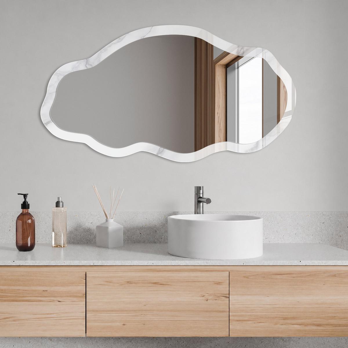 SPIEGEL 90x45 cm asymmetrisch mit Druck - Grauer Marmor - Transparent, Glas (45/90/0.4cm) - TULUP