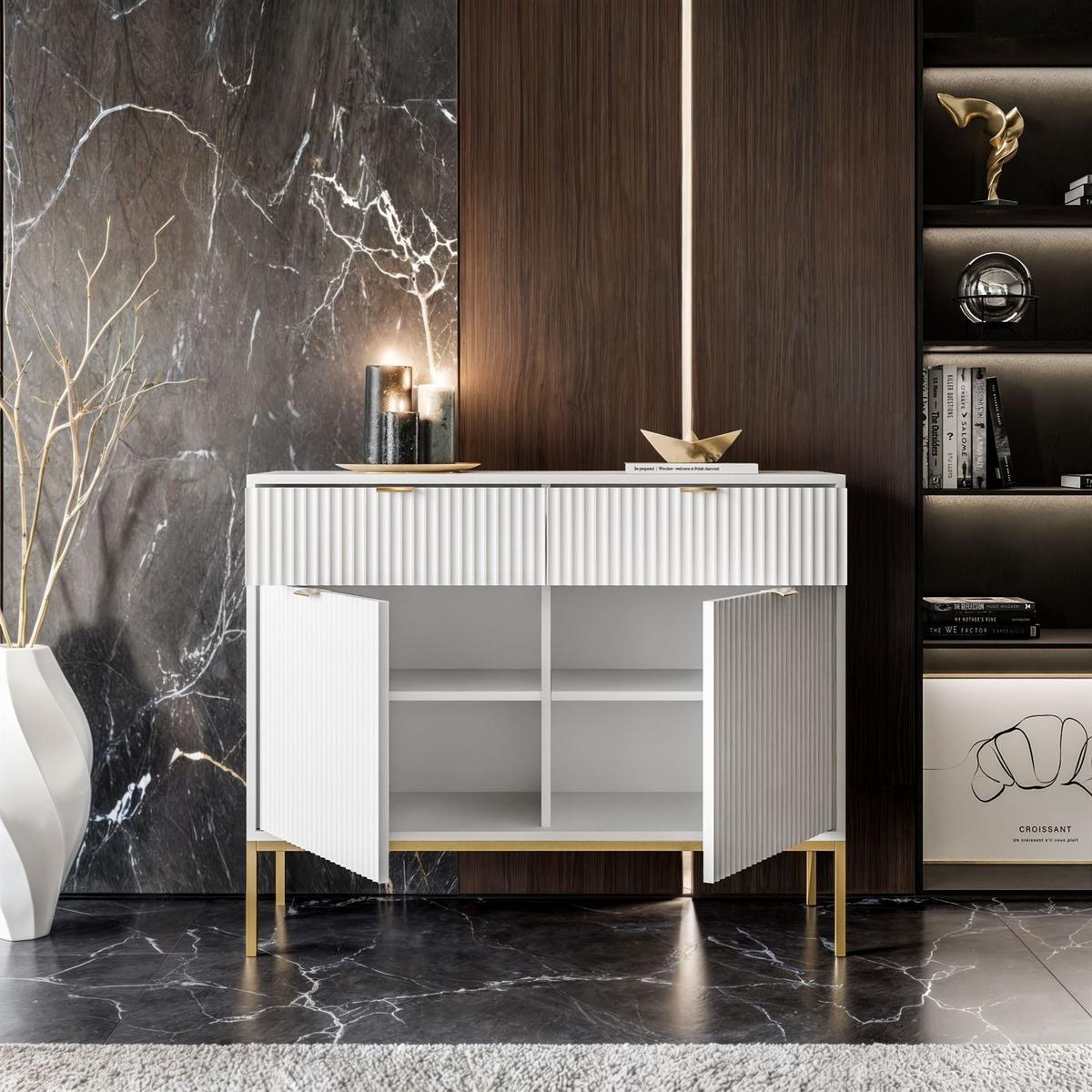SIDEBOARD CORTADO GOLD KSZ104 MIT SCHUBLADEN WEISS - Weiß, Holzwerkstoff (104/83/39cm) - Lookway