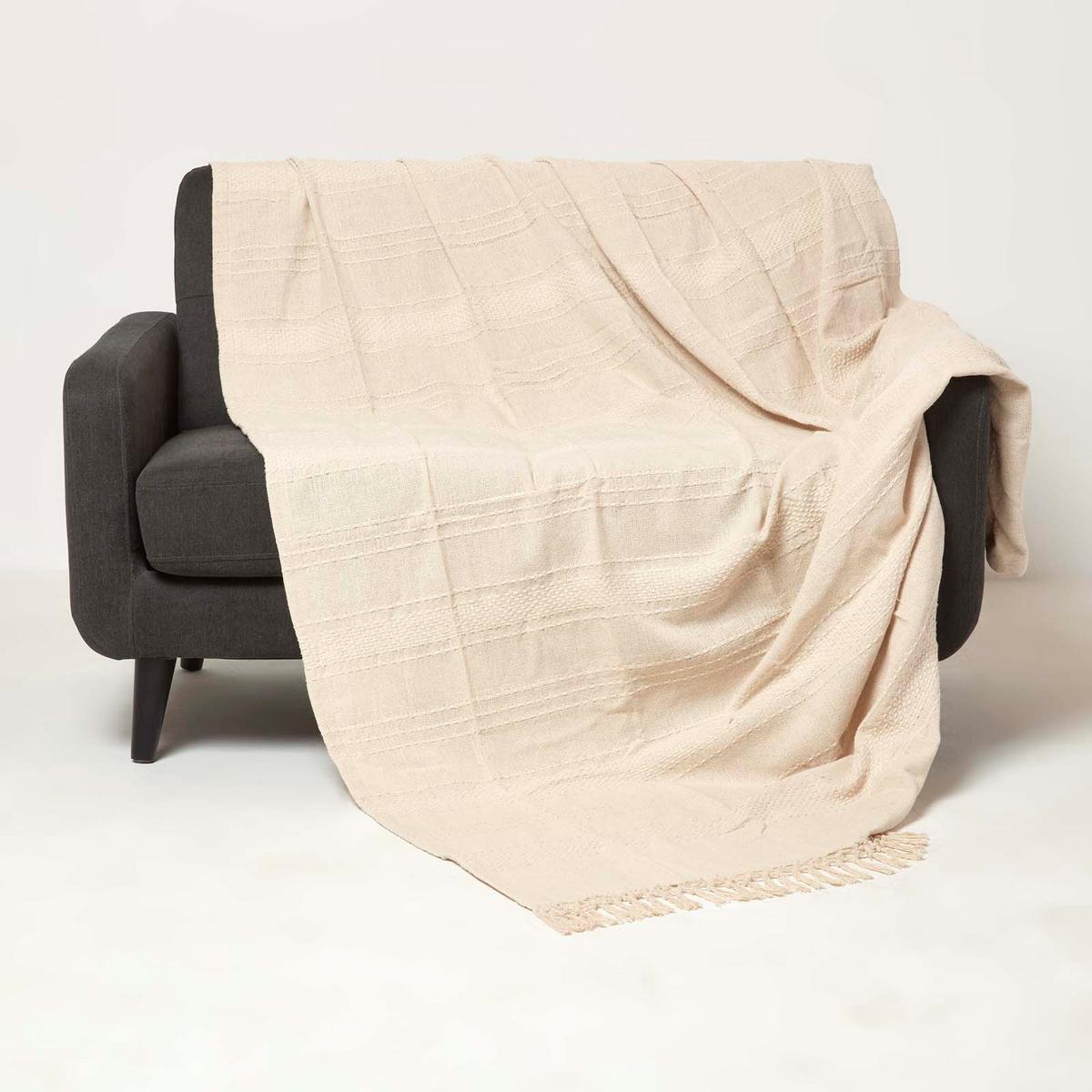 ÜBERWURF Kashi 225/255 cm, Baumwolle mit Fransen - Creme, Textil (225/255cm) - Homescapes