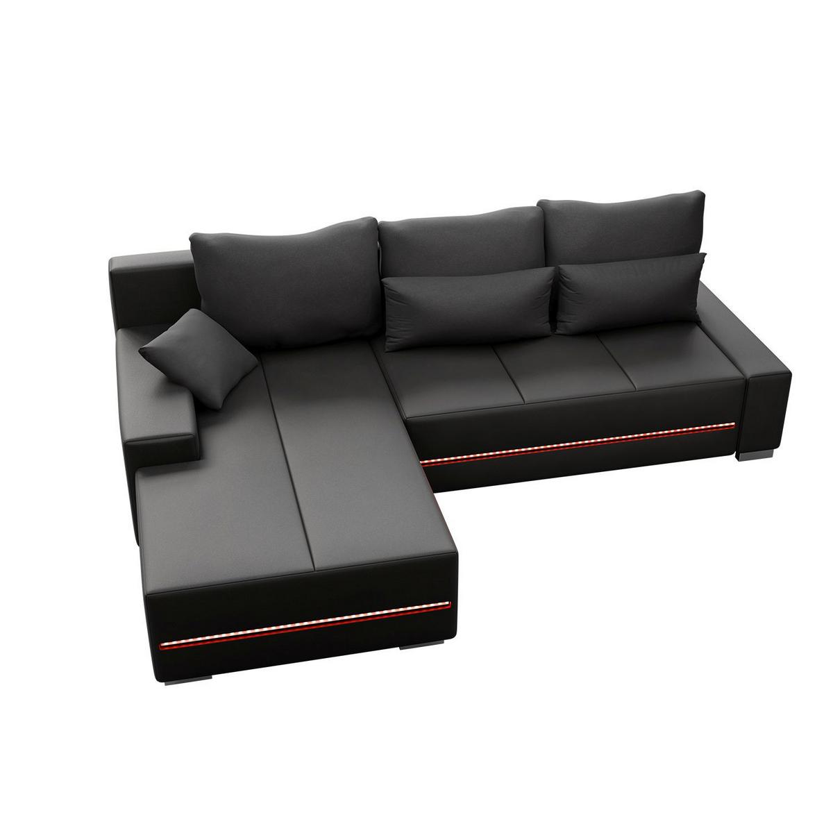 SOFA Davos mit Ottomane links dunkelgrau inkl LED - Dunkelgrau, Textil (260/180cm) - Juskys