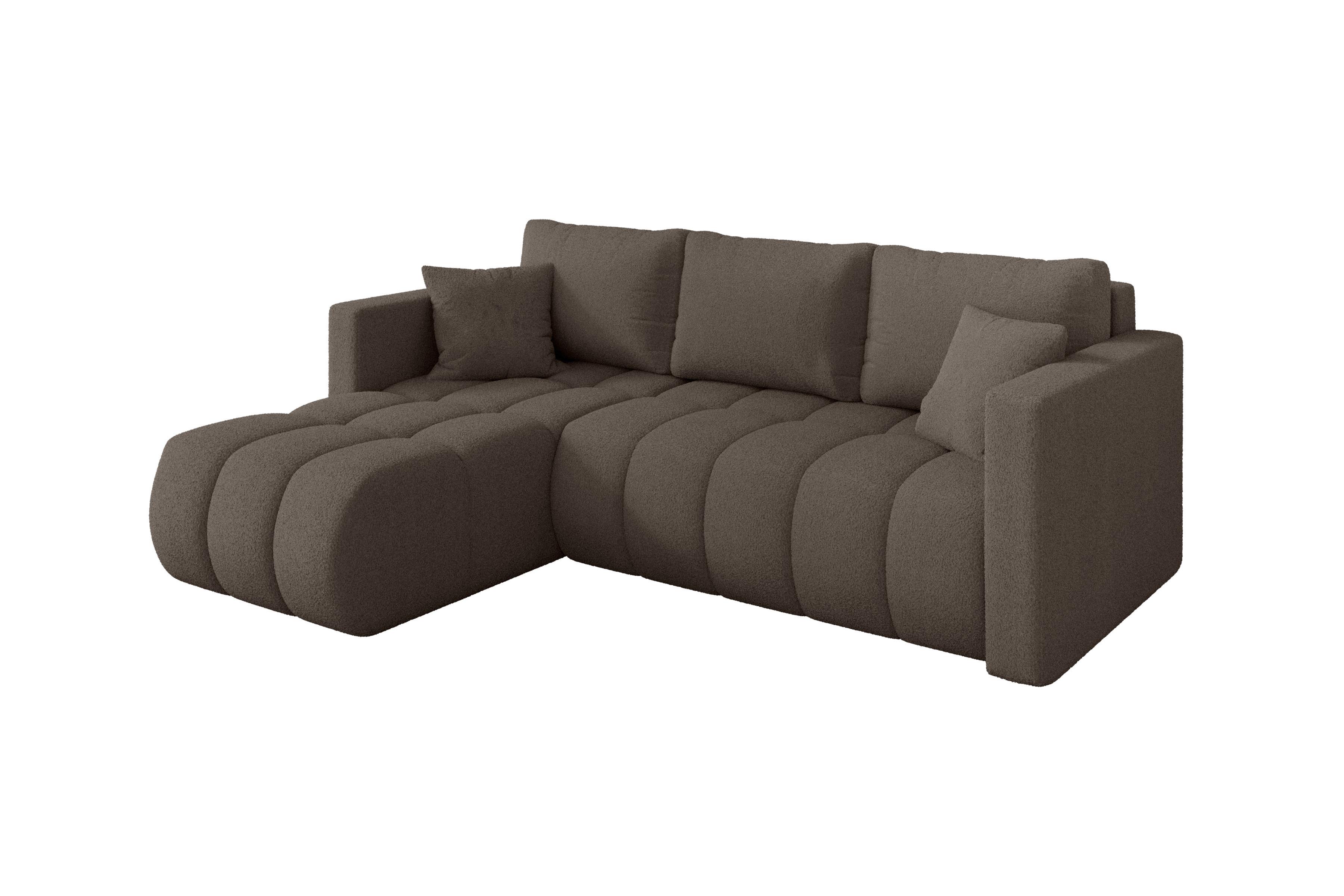 ECKSOFA mit Schlaffunktion Ottomane Links GARD-L 226x146x85 Braun Bouclé - Schwarz/Braun, Holzwerkstoff/Kunststoff (226/146cm) - ALTDECOR
