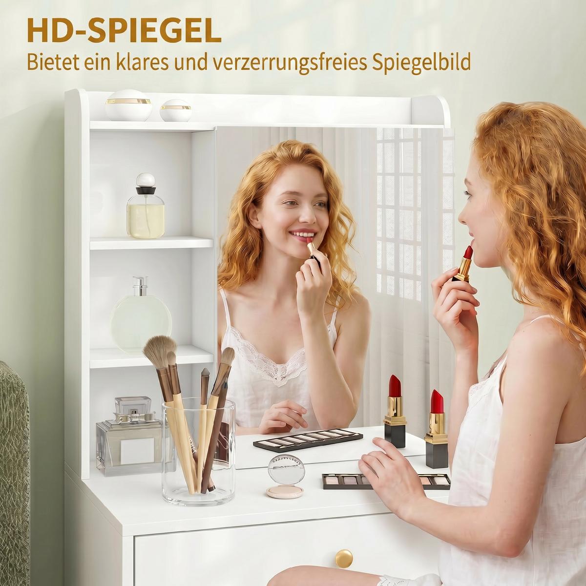 SCHMINKTISCH-SET Leinen Spanplatte Weiß - Weiß, Holzwerkstoff/Textil (40/132.5/60cm) - HOMCOM