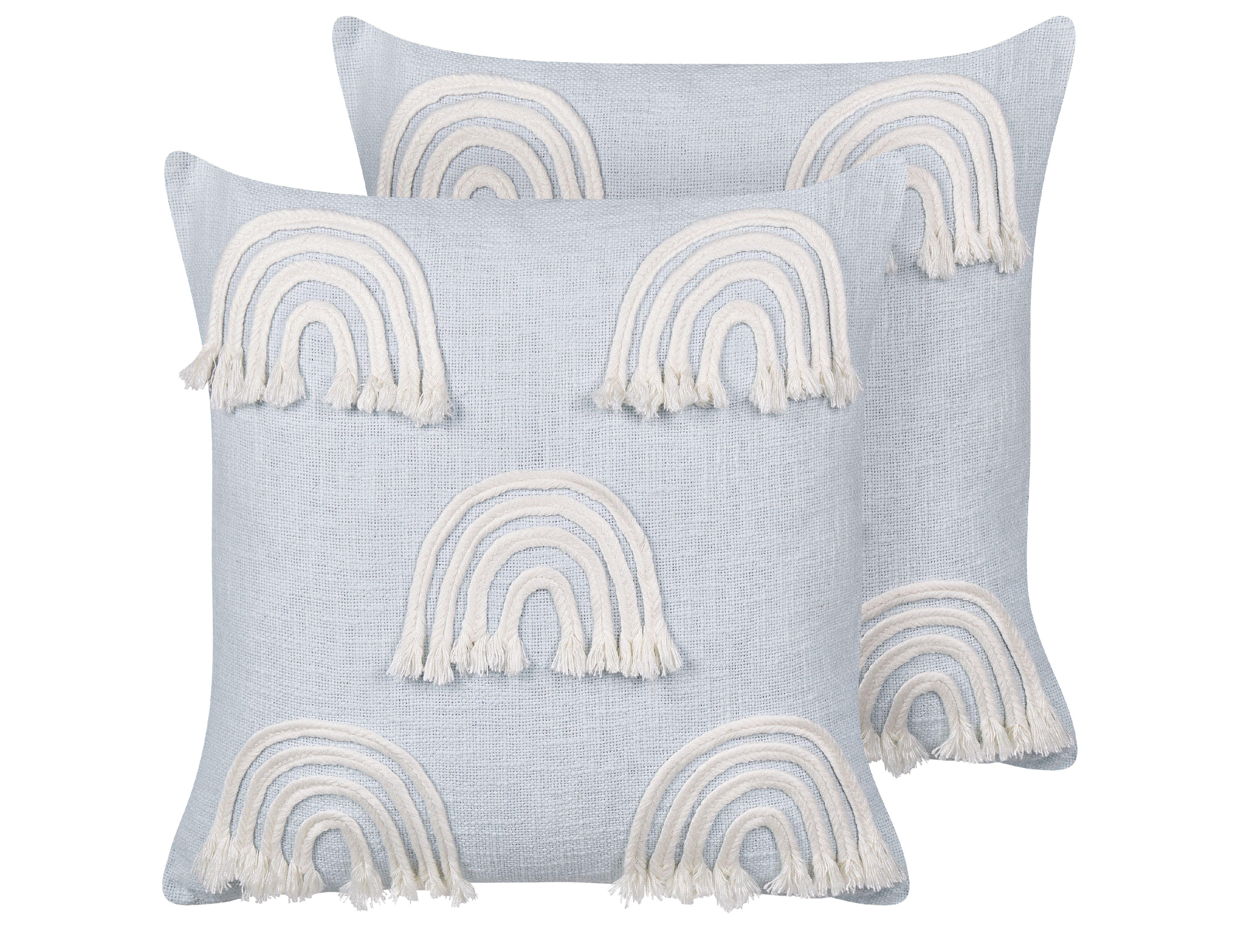 DEKOKISSEN 2er-Set Hellblau 45/45 cm Leea - Blau/Weiß, Naturmaterialien (45/45cm) - Beliani