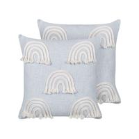DEKOKISSEN 2er-Set Hellblau 45/45 cm Leea - Blau/Weiß, Naturmaterialien (45/45cm) - Beliani