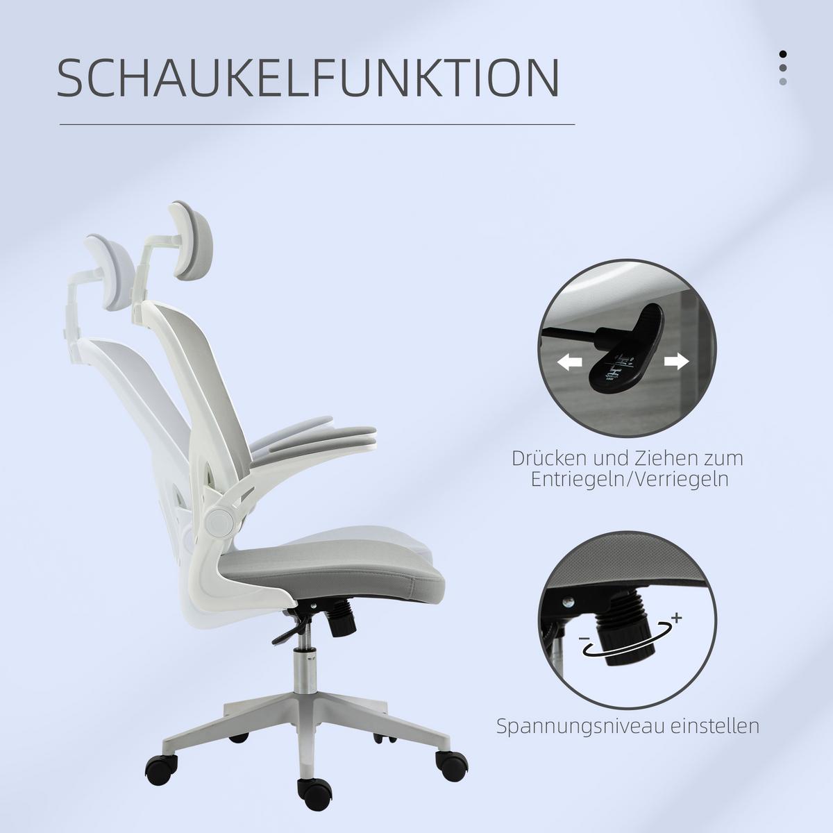 BÜROSTUHL ergonomischer Shreibtischstuhl mit Wippfunktion Kopfstütze Grau - Grau, Textil (64/122/65cm) - Vinsetto