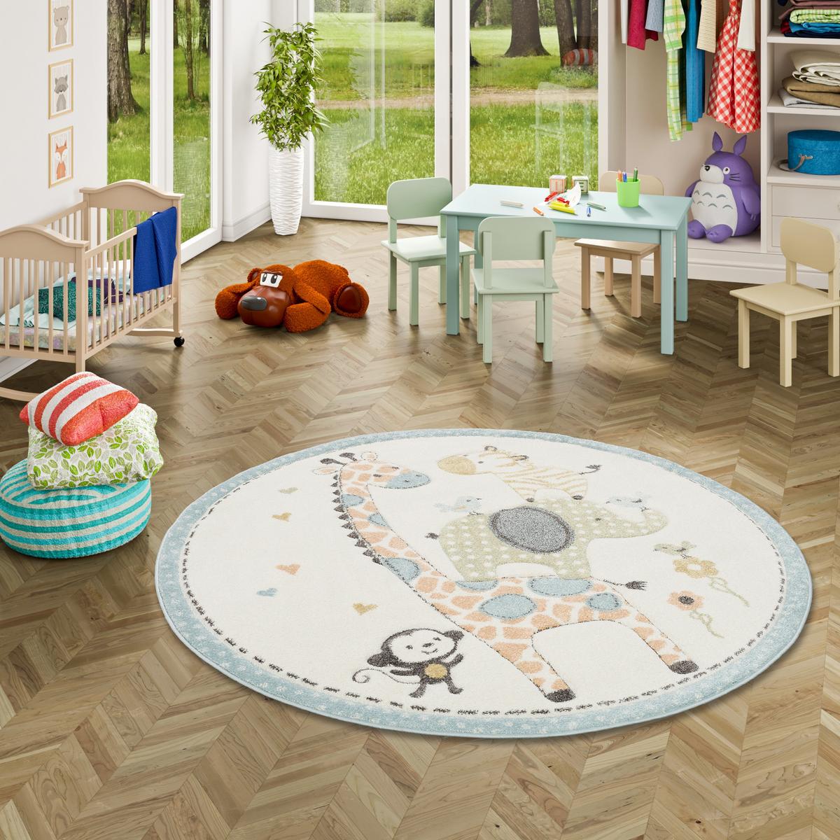 KINDER TEPPICH MAUI KIDS SAFARI TIERE BUNT RUND - Multicolor, Textil (120/120cm) - Pergamon