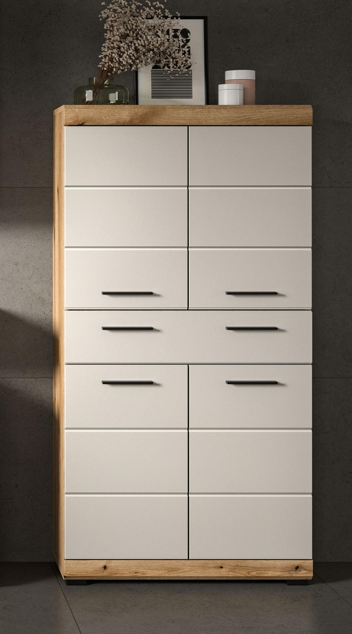 MIDISCHRANK Sand Kaschmir, Evoke Eiche, Badschrank 74 x 141 cm mit 4 Türen und Schubkasten - Kaschmir/Eichefarben, Holzwerkstoff/Kunststoff (74/141/31cm) - Inn.Furn