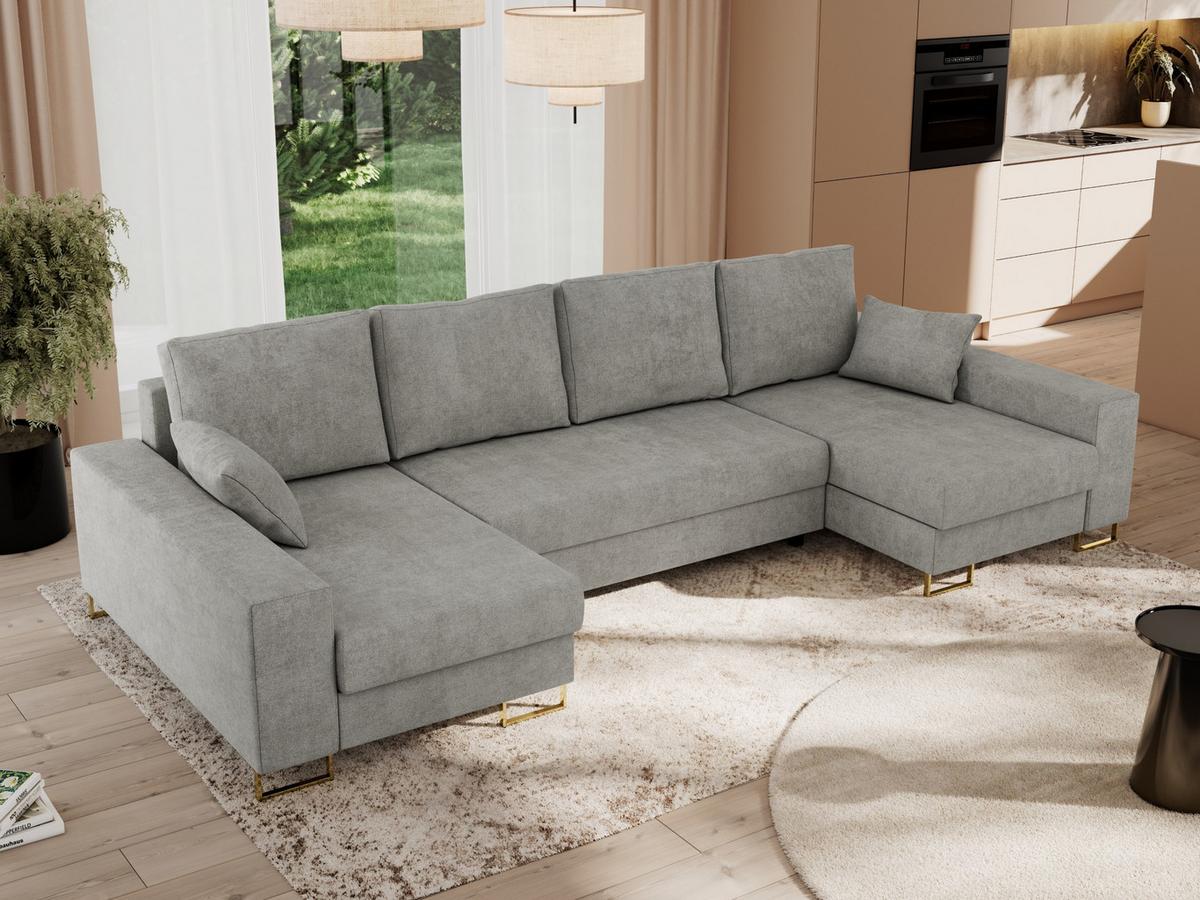 WOHNLANDSCHAFT DORIAN U Struktur Hellgrau - Goldfarben/Hellgrau, Textil/Metall (312/85/138cm) - MKS