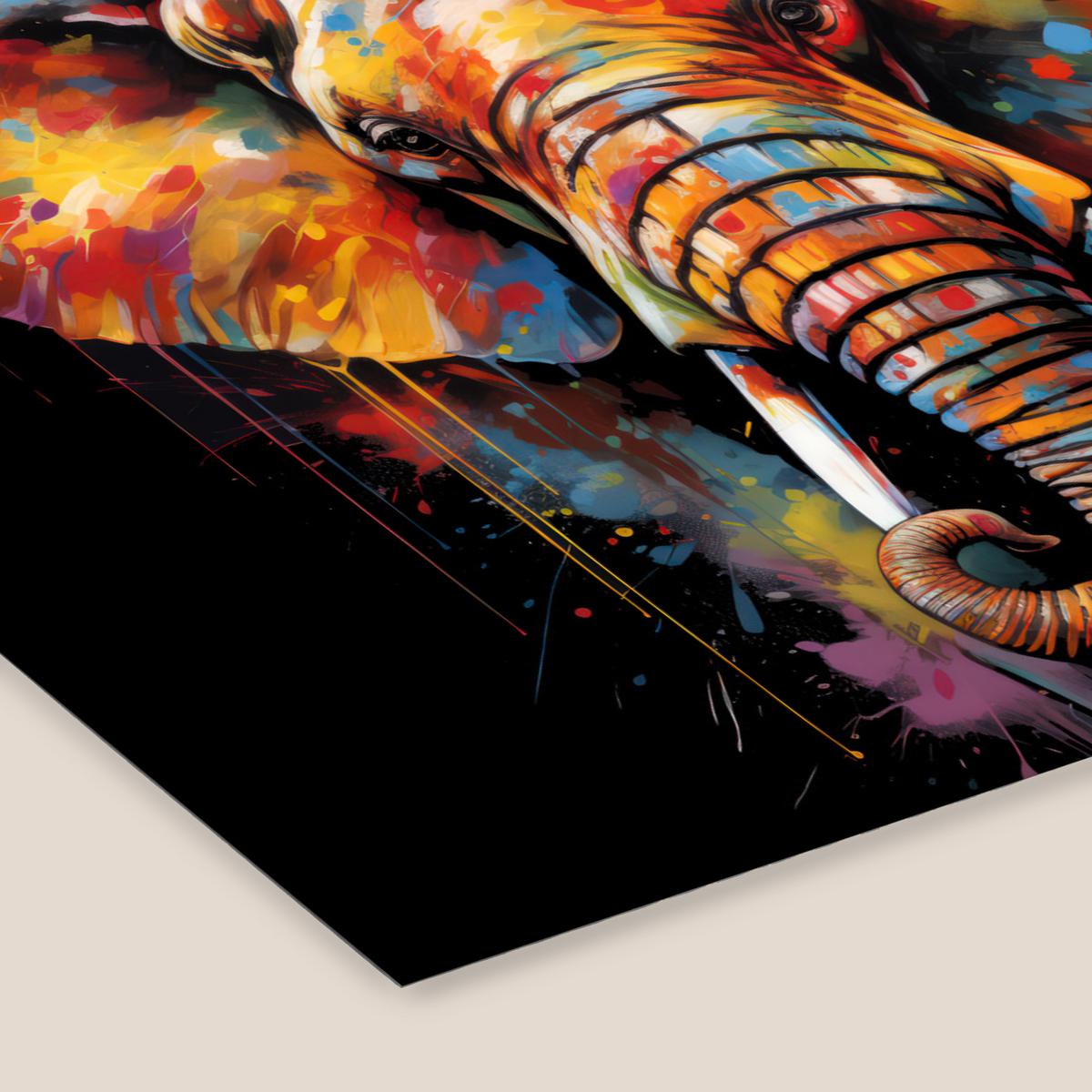 POSTER MIT RAHMENGERAHMTES BILD Elefant - Graffiti - Schwarz - Tiere - Farben 40x30 cm - Schwarz, Papier (40/30cm) - MuchoWow