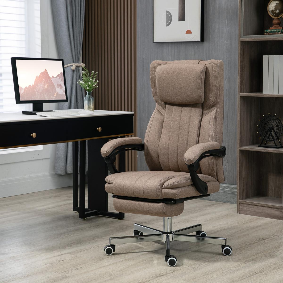 BÜROSTUHL mit Massagefunktion, Ergonomischer Schreibtischstuhl mit Liegefunktion - Braun, Kunststoff (61/118/65cm) - Vinsetto