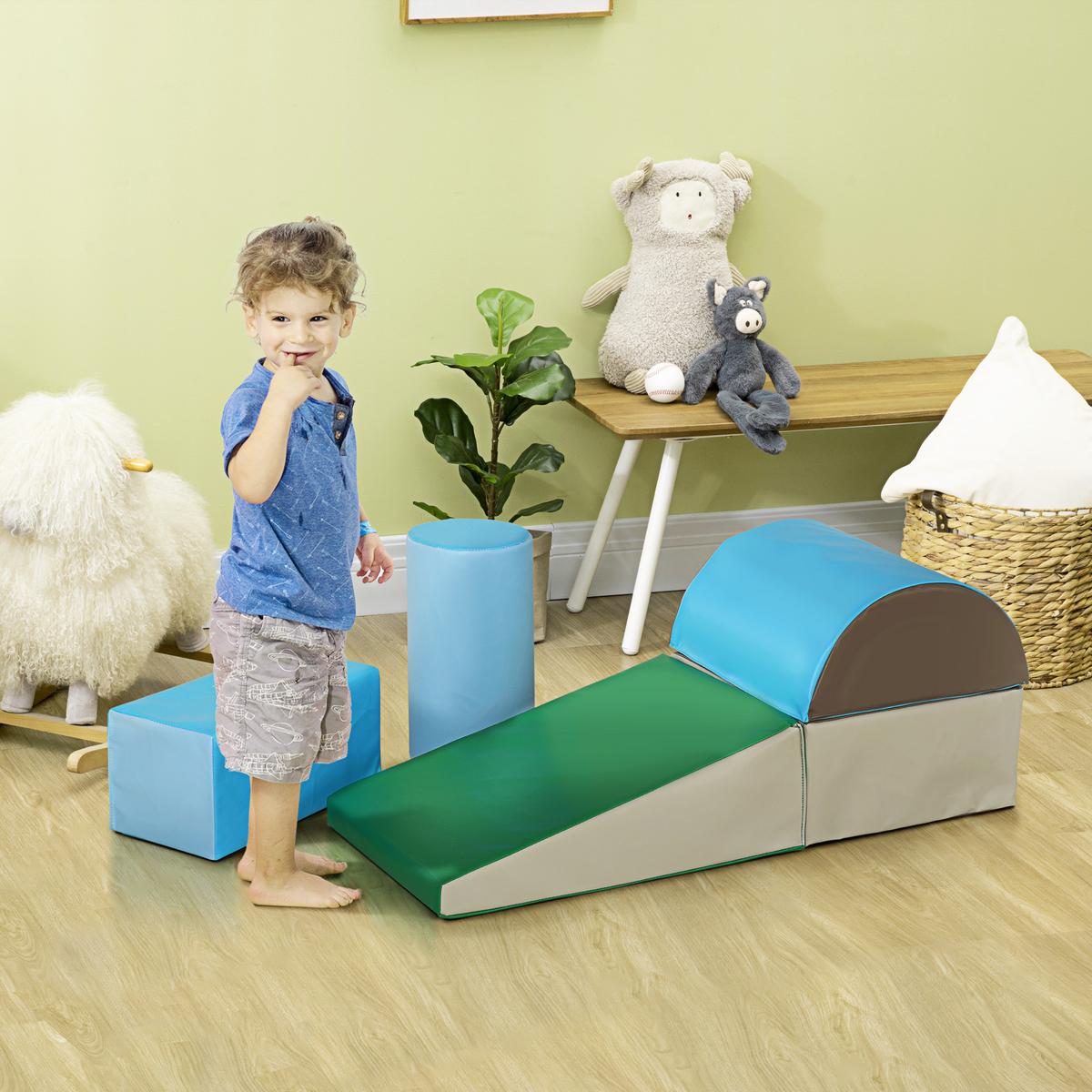 BAUSTEINSET 5er-Set Schaumstoff Bausteine Bauspielzeug für 1-3 Jahre alt Kinder - Blau, Kunststoff (40.6/20.3/40.6cm) - HOMCOM