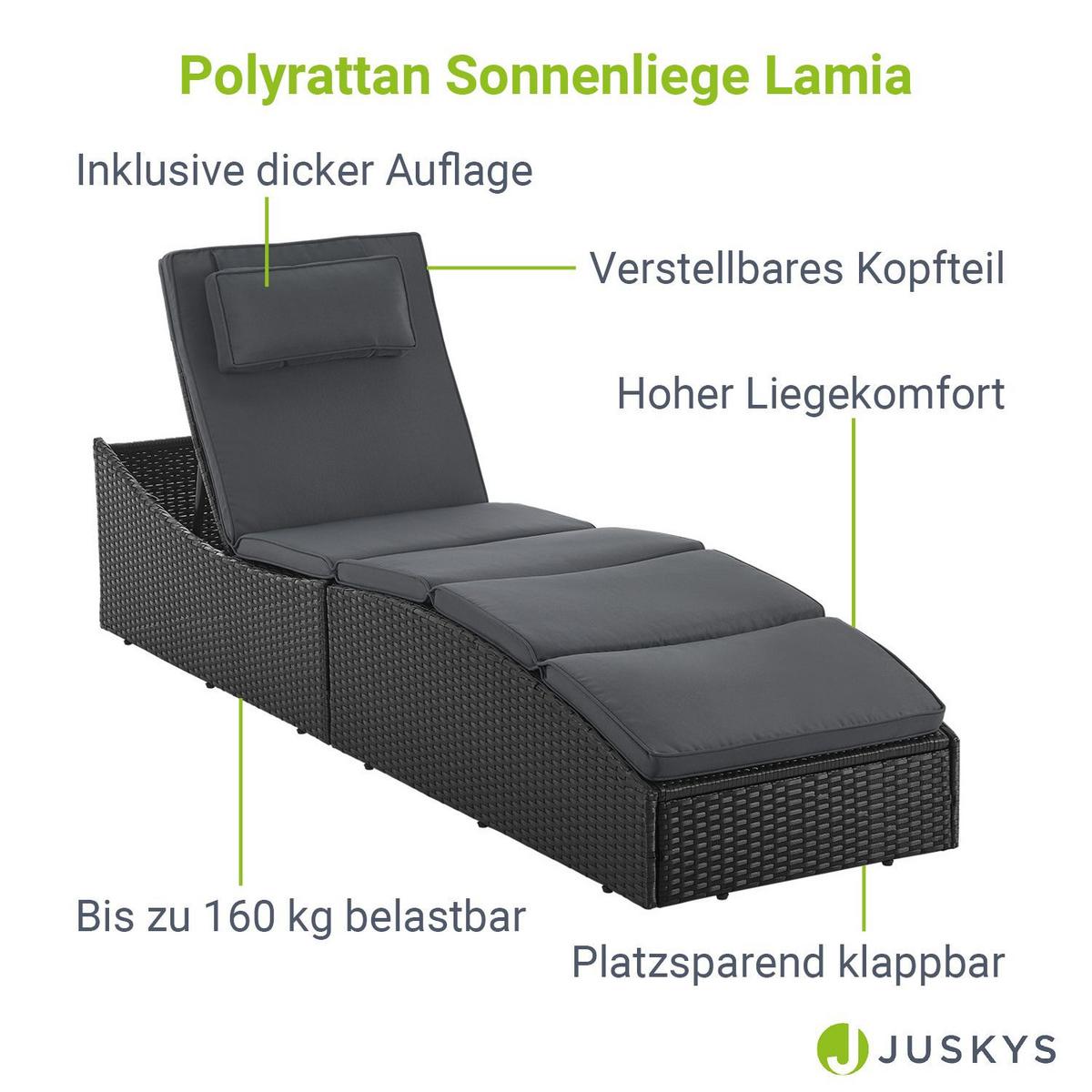 SONNENLIEGE Lamia schwarz faltbar - Schwarz, Kunststoff (60/40/200cm) - Juskys