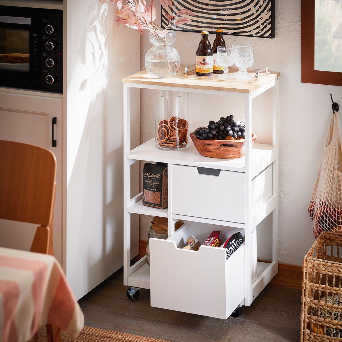KÜCHENWAGEN mit 2 Schubladen und 3 Ablagen, Weiß 89x53x37cm - Weiß, Holz/Holzwerkstoff (53/89/37cm) - SoBuy