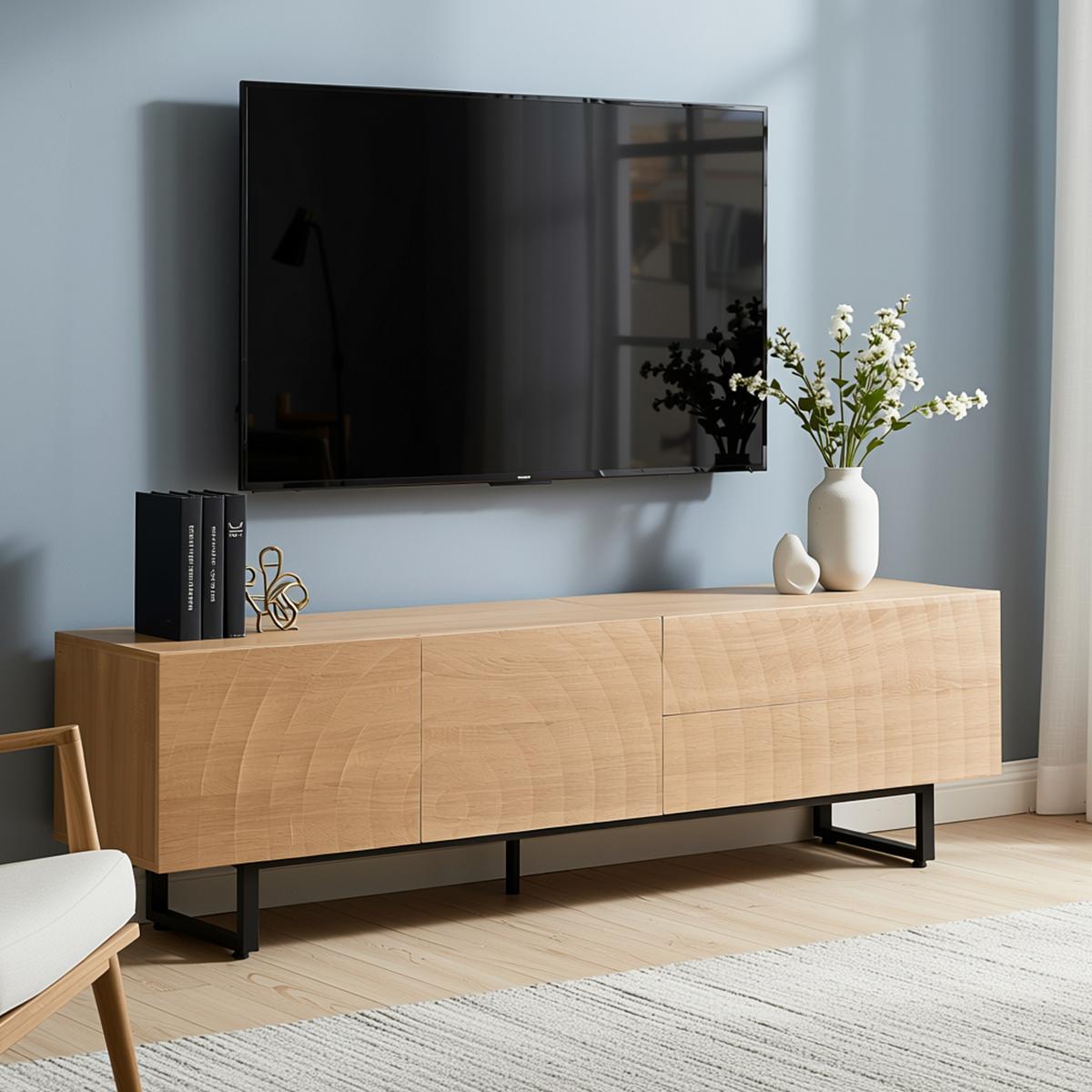 TV-SCHRANK 180 cm Natur Holzoptik mit 3D-Holzstruktur, Schubladen & Schrank - Naturfarben, Holzwerkstoff (180/51.5/38cm) - Urban Meuble