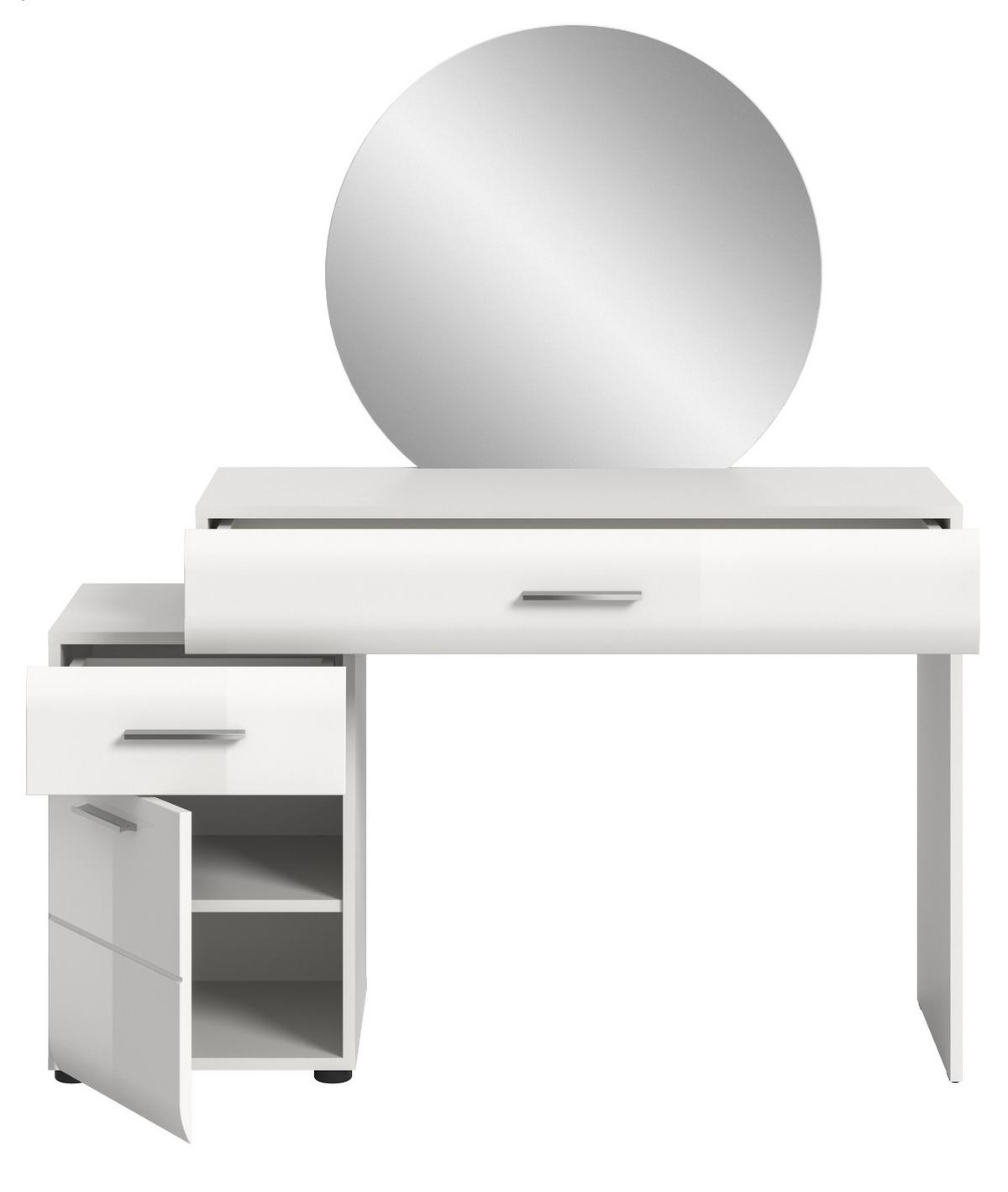 SCHMINKTISCH weiß Hochglanz 120 cm, Kosmetiktisch mit Spiegel - Weiß Hochglanz/Silberfarben, Glas/Holzwerkstoff (120/138/47cm) - Inn.Furn