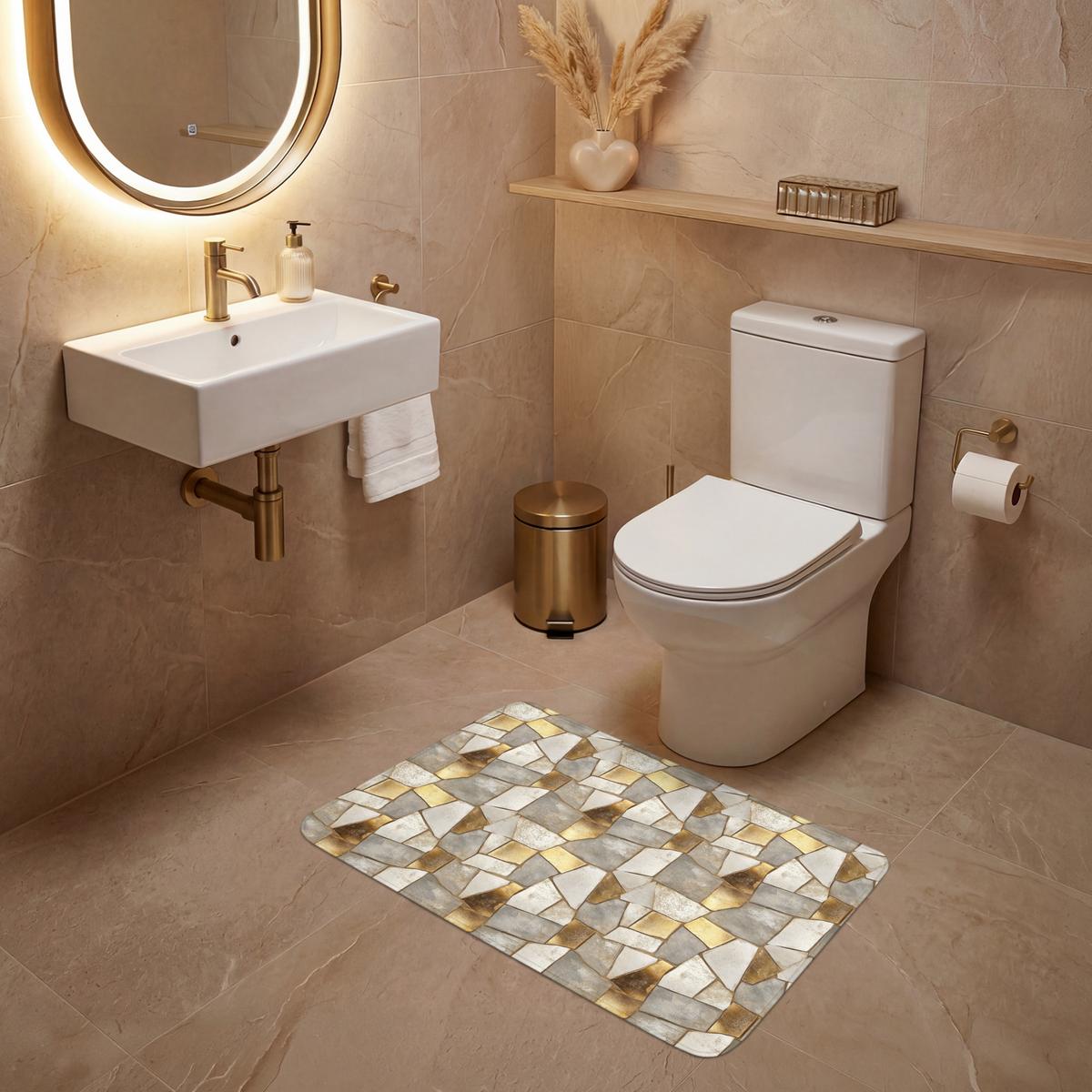 WC-VORLEGER Mosaik - Marmor - Gold Toilettenteppich 80x50 cm - Champagner, Textil (80/1cm) - OnlyWow