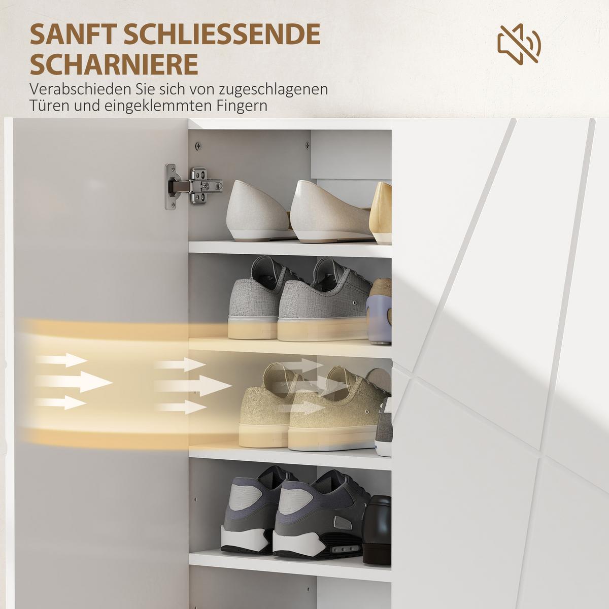 SCHUHSCHRANK mit 2 Türen, Schuhregal, Schuhaufbewahrung mit 4 Ablagen Weiß - Weiß Hochglanz/Goldfarben, Holzwerkstoff/Metall (31.5/95/72cm) - HOMCOM