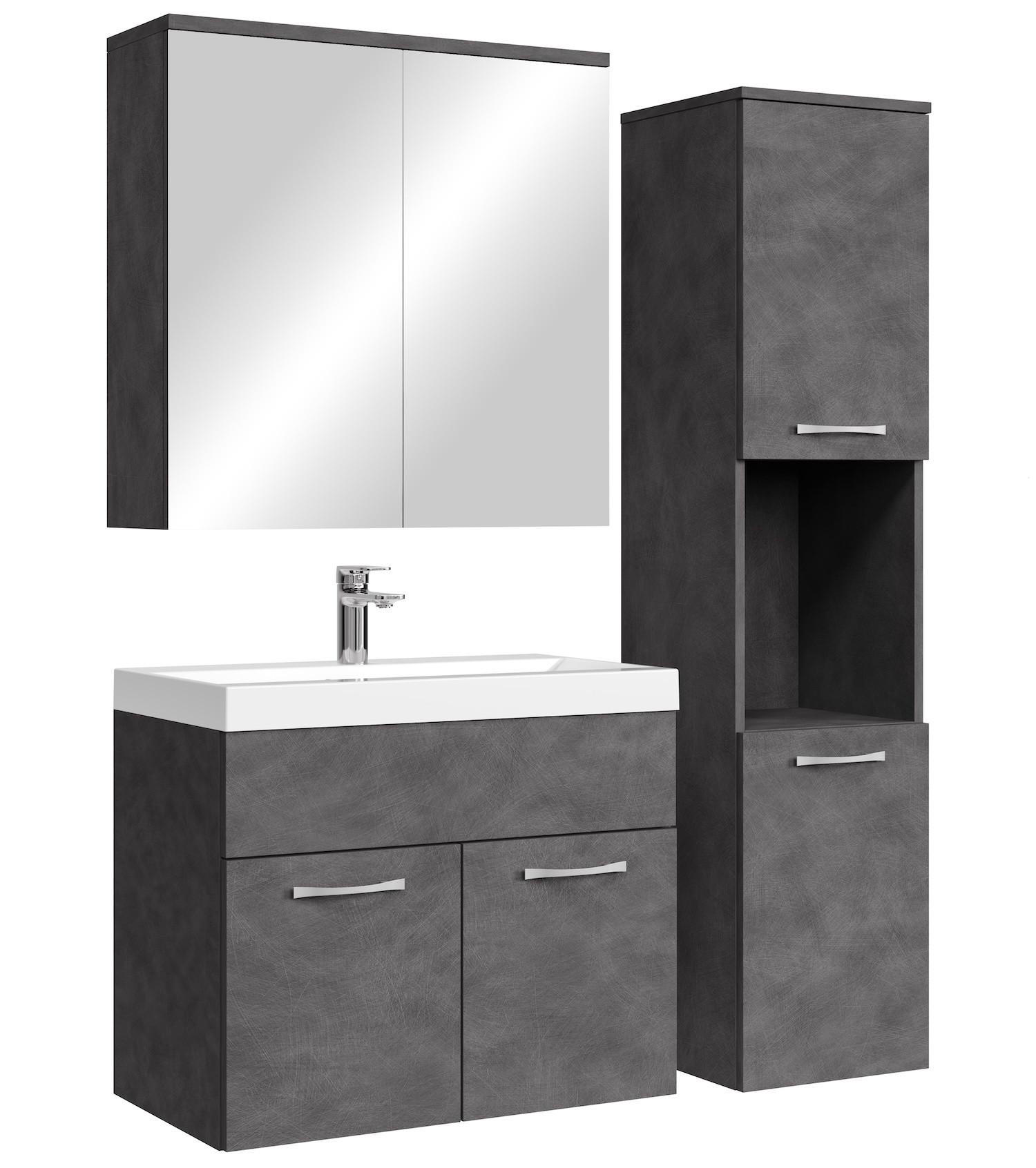 BADMÖBEL-SET Montreal 4 Teile Spiegelschrank Dunkel Grau - 60 x 35 x 51 cm - Grau, Holz (60/51/35cm) - Badplaats