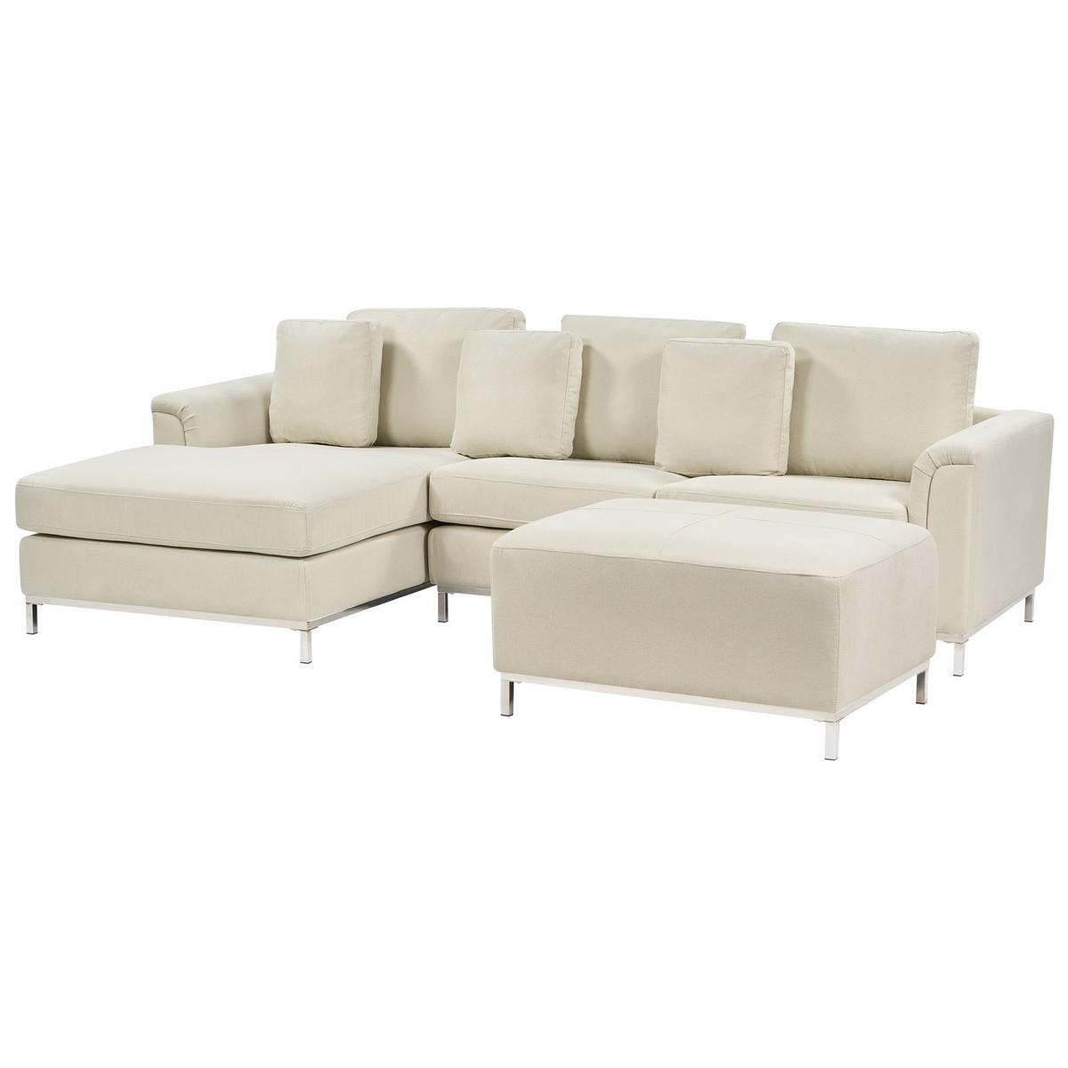 5-SITZER-ECKSOFA linksseitig mit Ottomane Polyester Beige Oslo - Beige, Textil (270/151cm) - Beliani