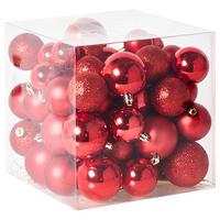 WEIHNACHTSKUGEL 60er Set Rot Tyin - Rot, Kunststoff (6/7/6cm) - Beliani