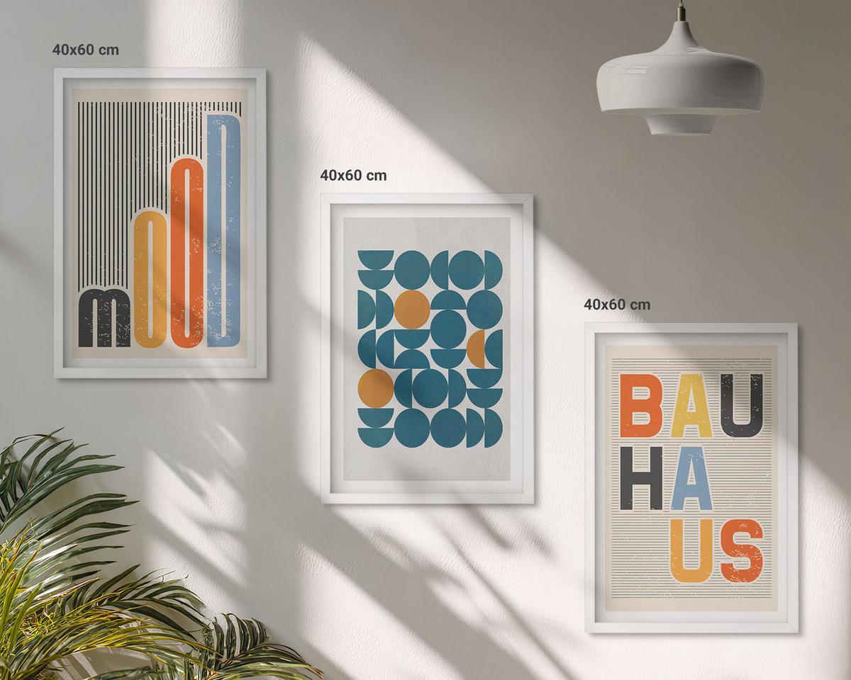 BILDER SET 3er Set - 40x60 cm Weißer Rahmen - Geometrische Muster im Bauhaus-Stil - Weiß, Kunststoff (40/60cm) - TULUP