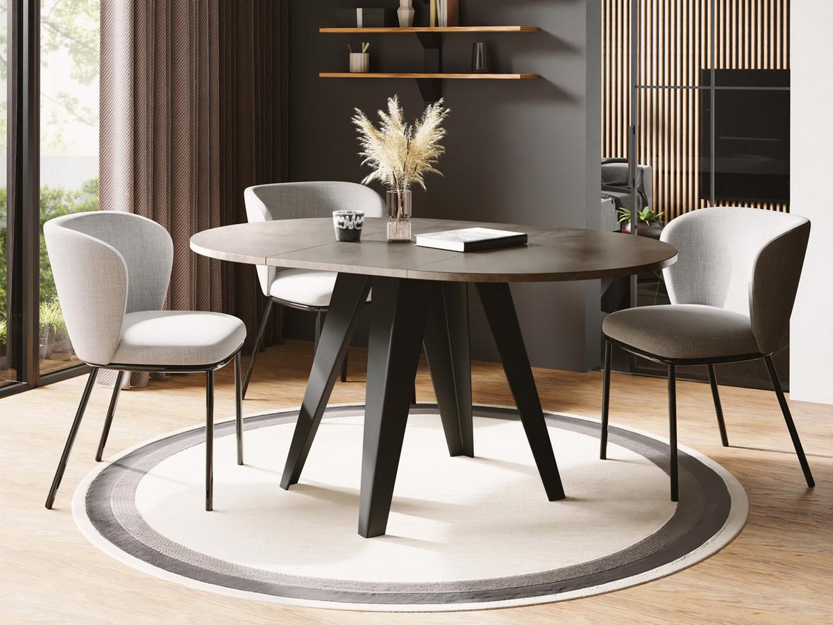 ESSTISCH Glory runder ausziehbarer, Dunkelgrauer Chicago Beton 90-130/100/76 cm - Dunkelgrau/Schwarz, Holzwerkstoff/Metall (90/130/76cm) - WFL GROUP