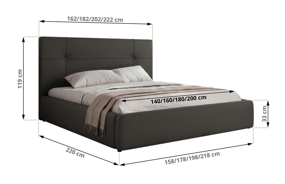 POLSTERBETT CALERIO CLASSIC 200/200 - Dunkelgrau Kunstleder - Matratze Pocket - Dunkelgrau/Schwarz, Kunststoff/Textil (200/200cm) - MKS