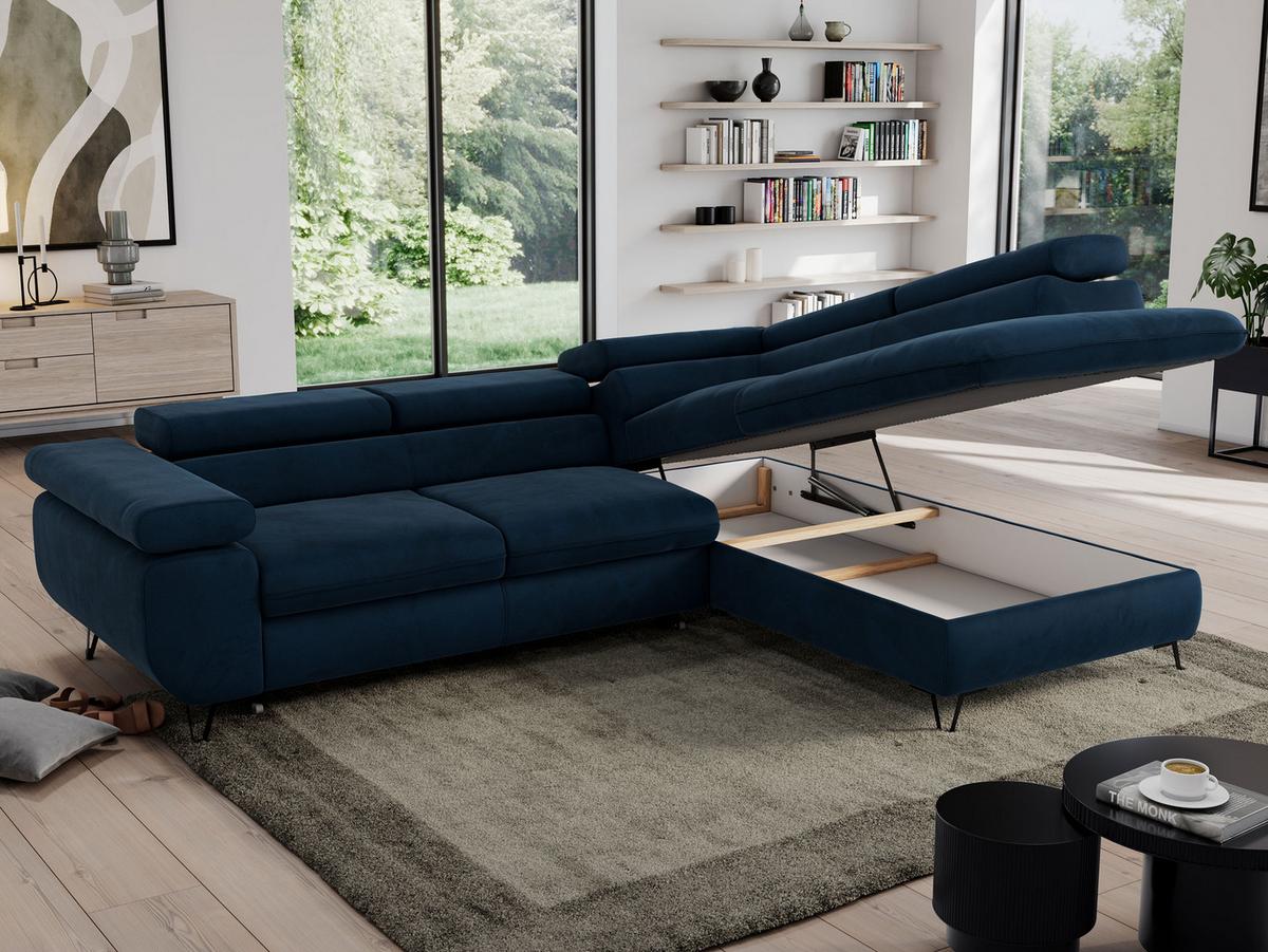 ECKSOFA PEDRO L Dunkelblau Velvet - Rechts Seite - Schwarz/Dunkelblau, Textil/Metall (273/208cm) - MKS