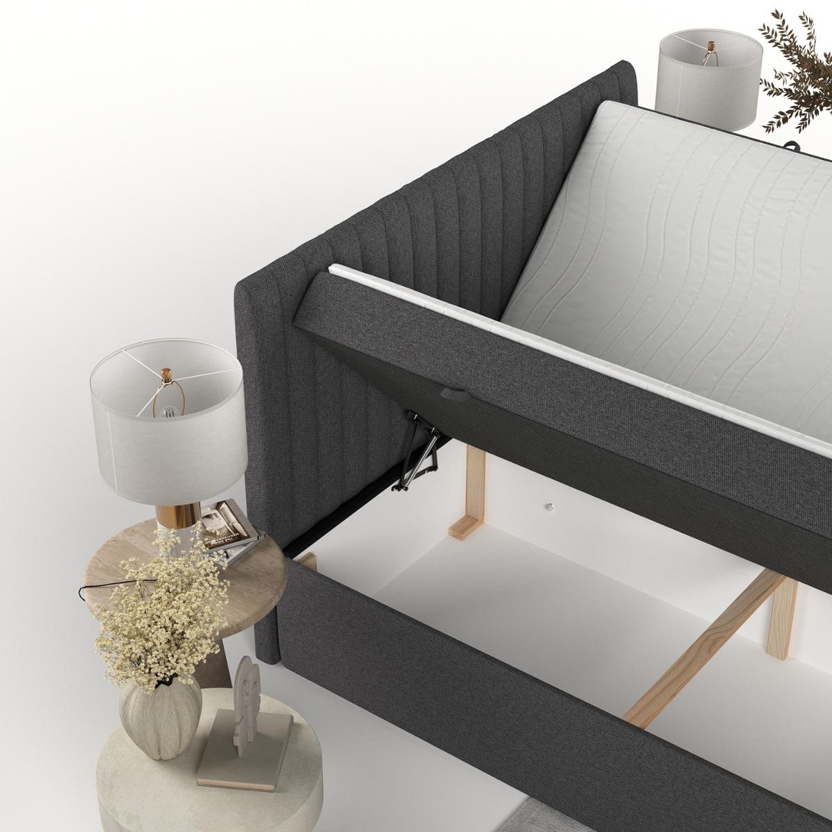 BOXBETT Maldon 140/200 cm Anthrazit im Megan Stoff - Anthrazit/Schwarz, Holz/Holzwerkstoff (140/200cm) - AltaBeds