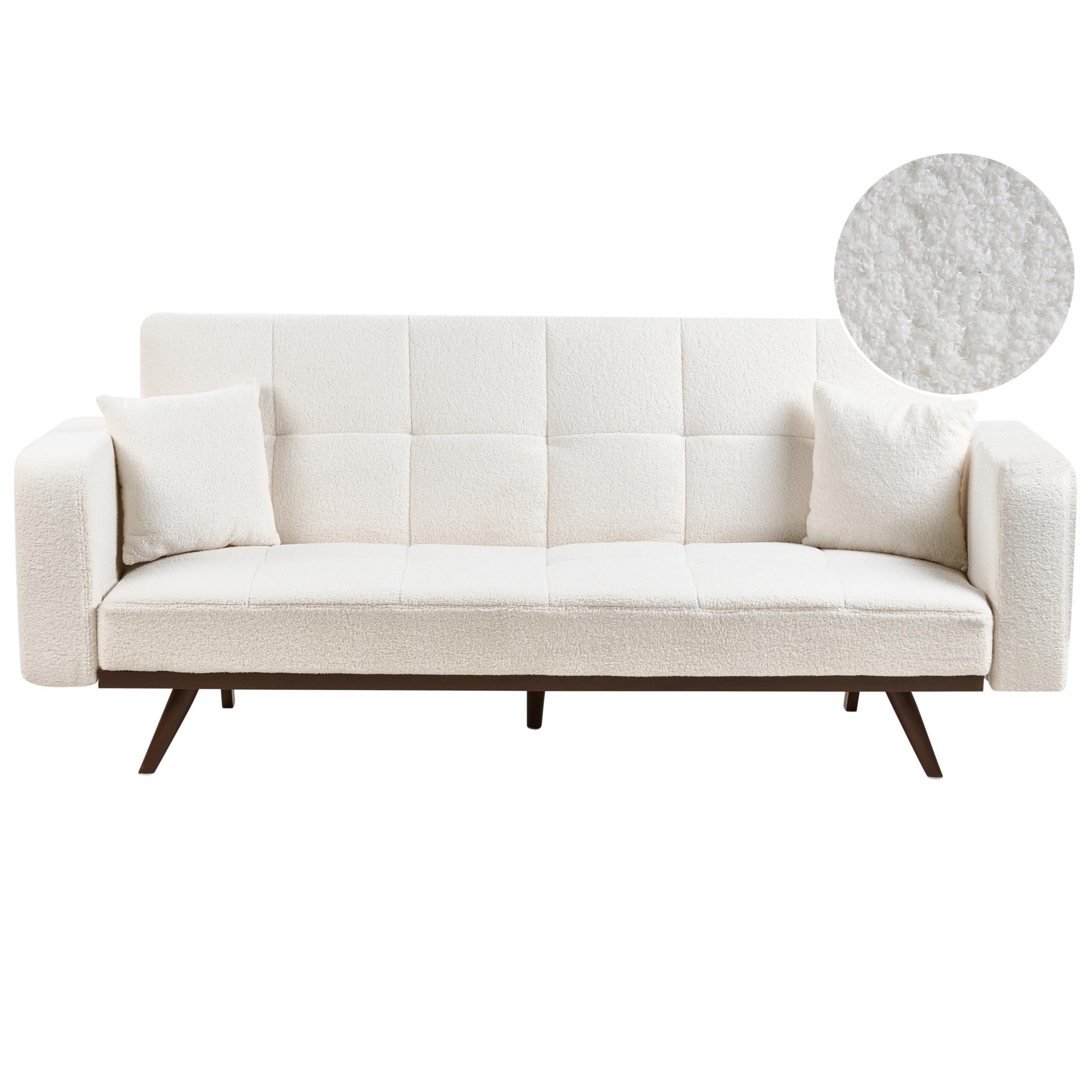 SCHLAFSOFA 3-Sitzer Bouclé Cremeweiß Hjulby - Creme, Textil (220/90/82cm) - Beliani