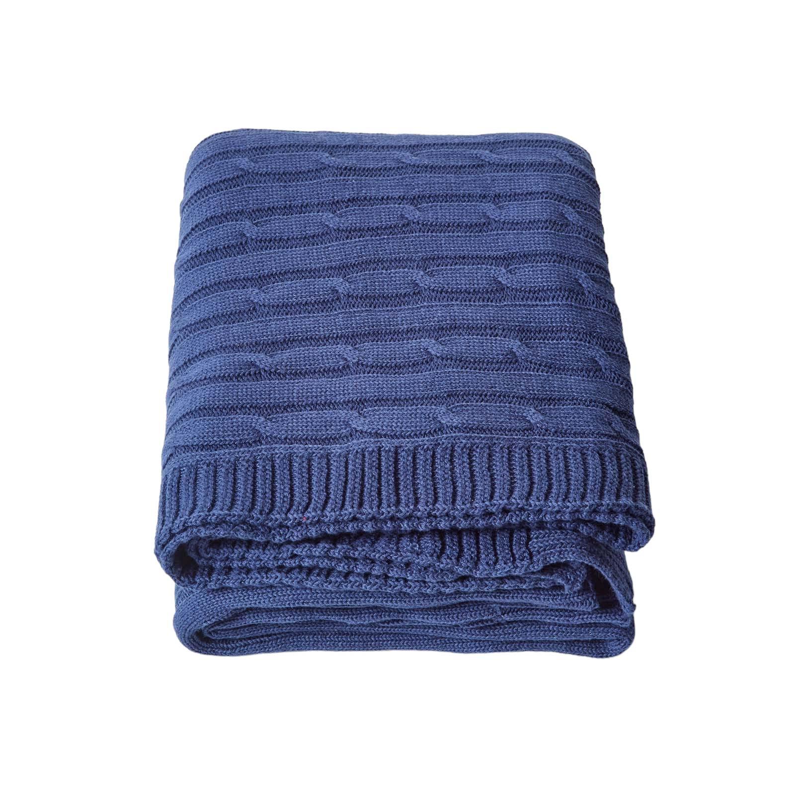 STRICKDECKE 150/200 cm, Baumwolle mit Zopfmuster - Dunkelblau, Textil (150/200cm) - Homescapes