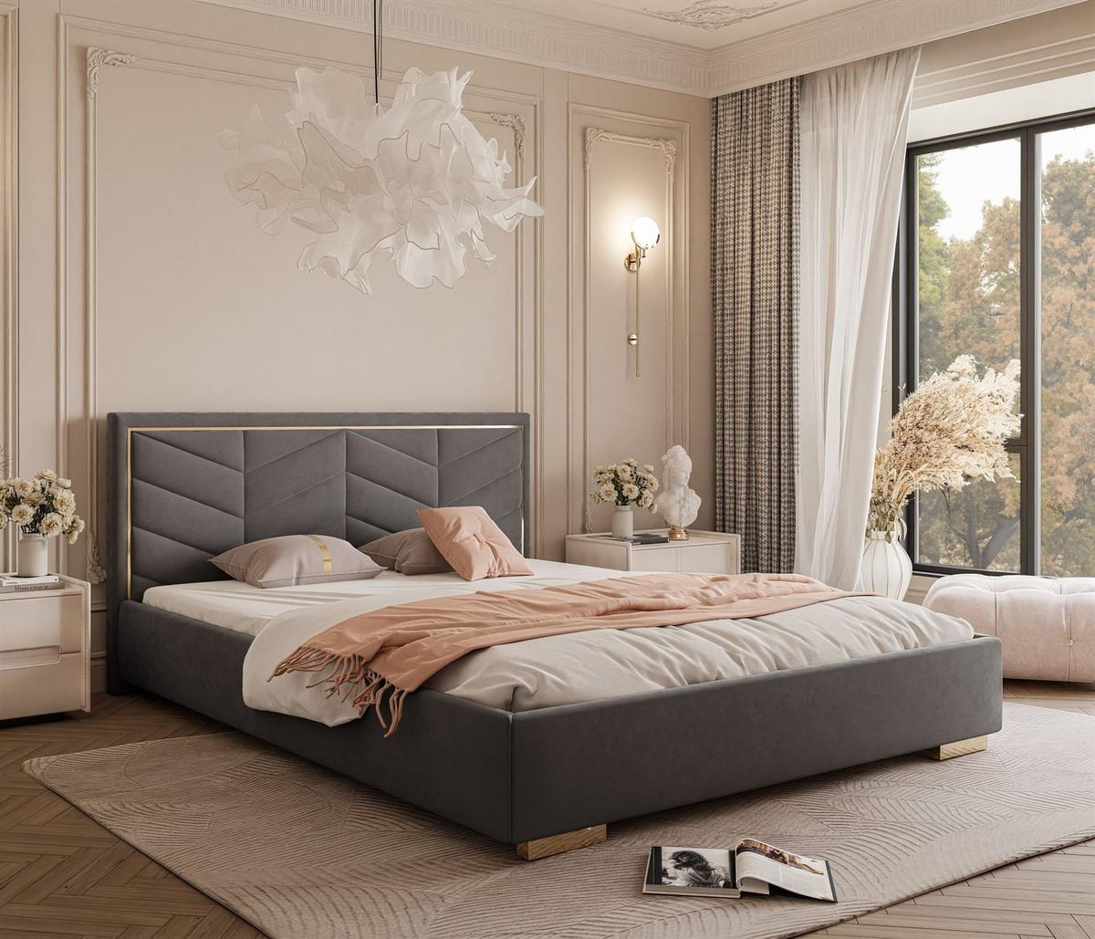 POLSTERBETT AURORA 140x200 mit Bettkasten Jasmine 96 - Grau, Textil (140/200cm) - Lookway