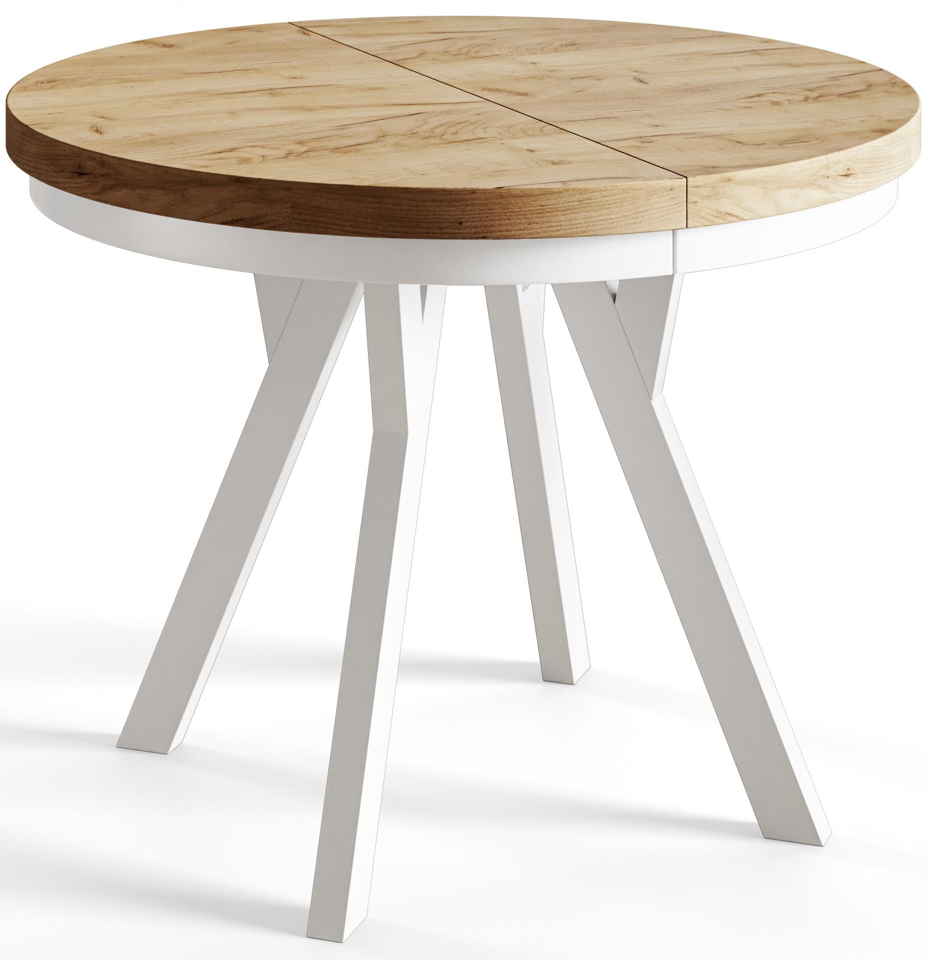 RUNDER Esstisch ausziehbar – Moderner Wohnzimmertisch und Küchentisch – Tisch mit Stabile Konstruktion, Durchmesser 80 cm - 130 cm - Farbe Craft - Braun/Weiß, Holzwerkstoff (80/80/77cm) - Alpi-Möbel