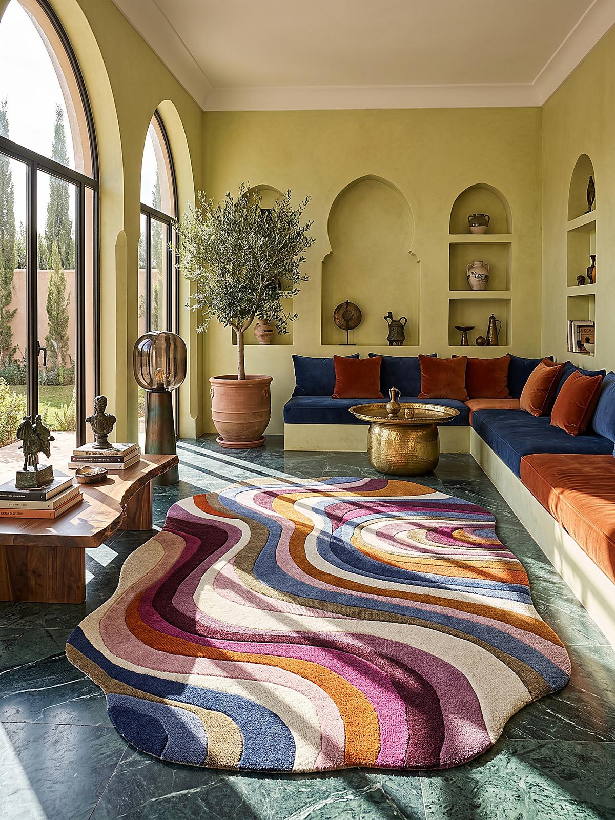 TEPPICH aus Wolle, handgetuftet, EFFRA, in Multi, Wellen-Swirl, 160 x 230 cm - Multicolor, Textil (160/230cm) - KADIMA DESIGN