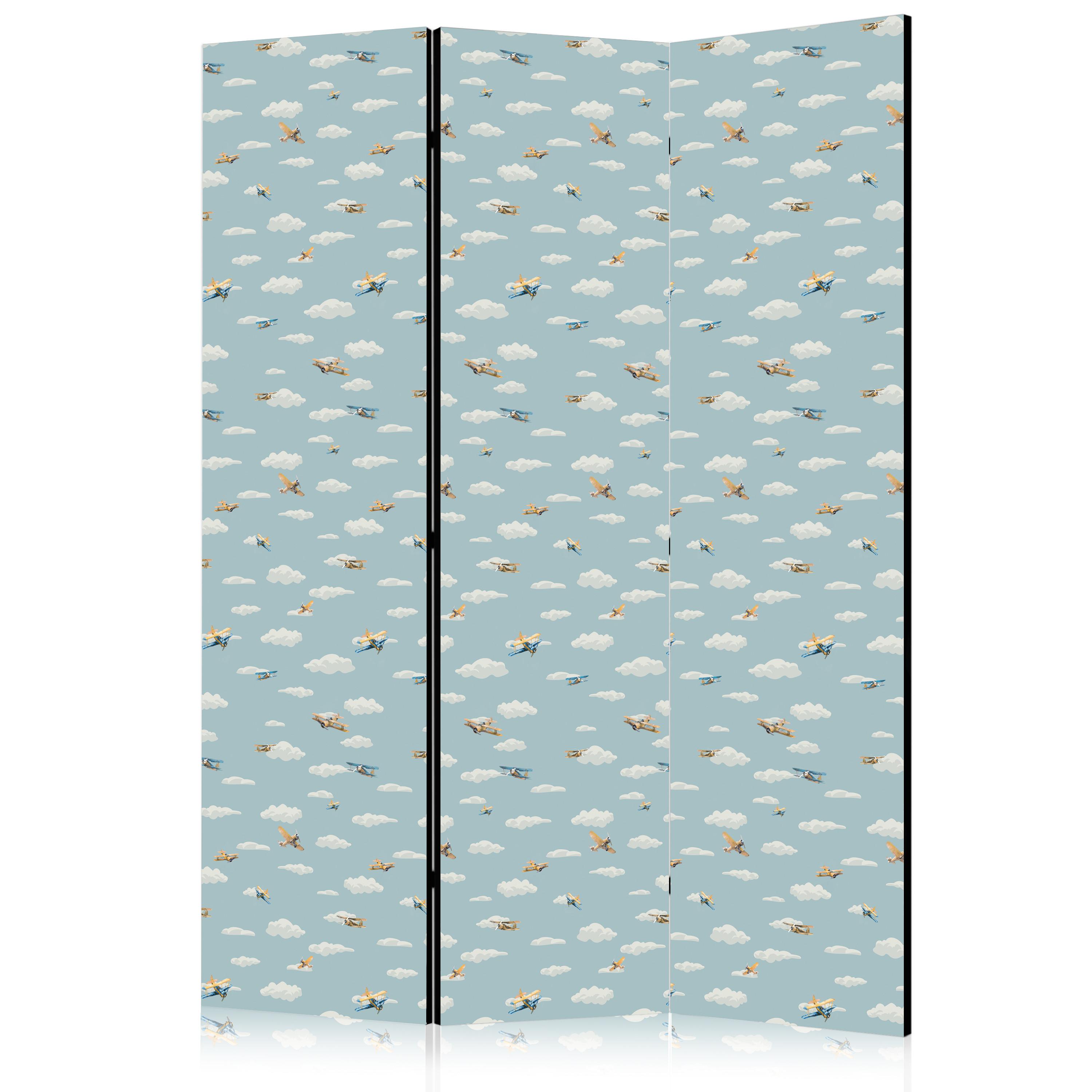 PARAVENT Beidseitig Bedruckter 3-tlg 135x172 cm Flugzeuge Wolken - Blau, Holz/Textil (135/172/3cm) - Muralo