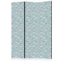 PARAVENT Beidseitig Bedruckter 3-tlg 135x172 cm Flugzeuge Wolken - Blau, Holz/Textil (135/172/3cm) - Muralo