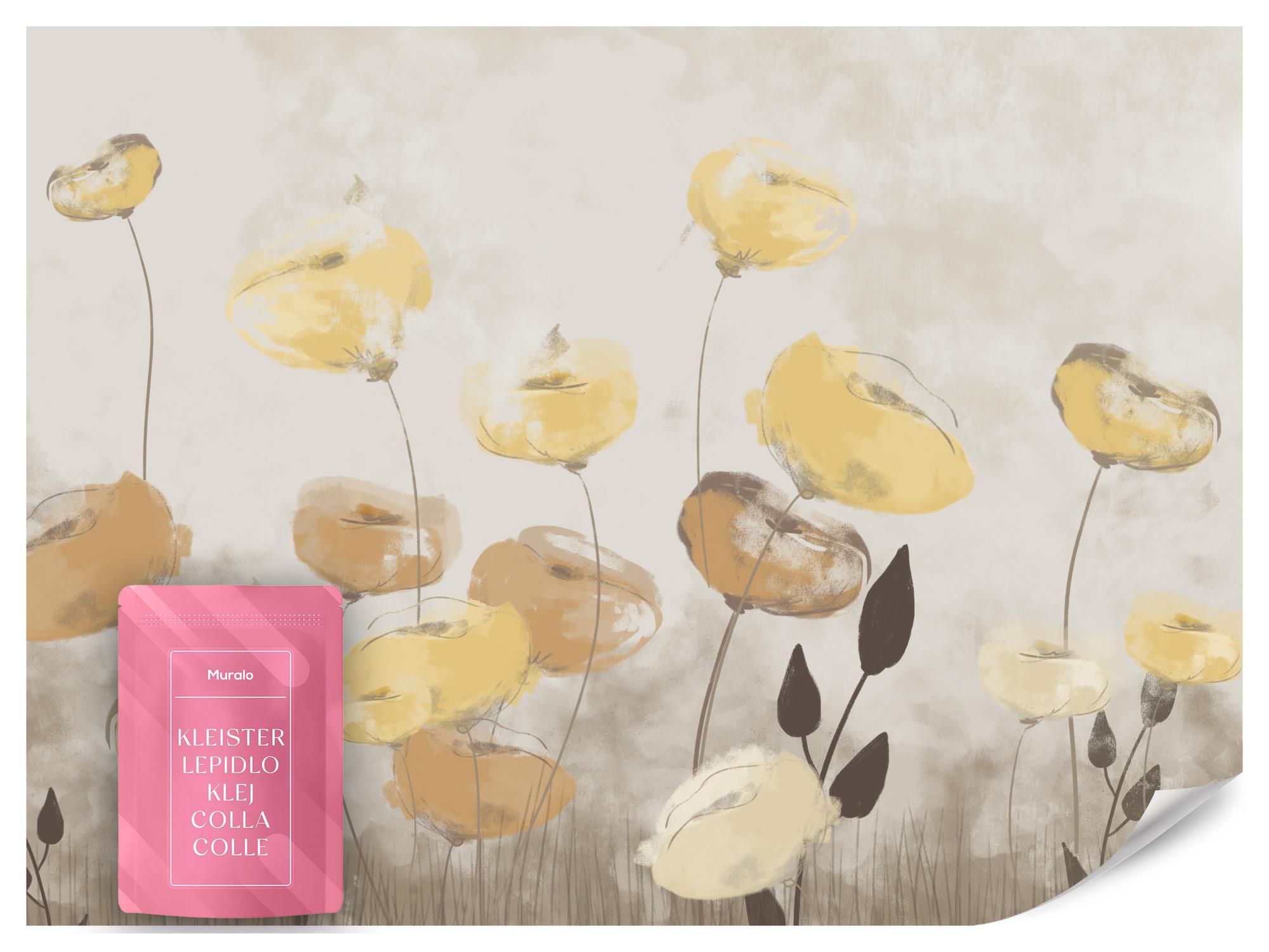 FOTOTAPETE Blumen Feldpflanzen Abstraktion 450x315 - Gelb/Beige, Papier (450/315cm) - Muralo