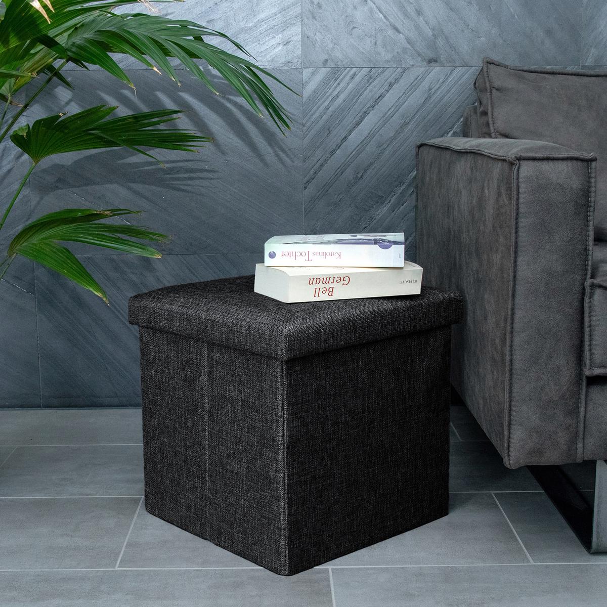 SITZHOCKER mit Stauraum 30/30/30 cm (Schwarz) - Schwarz, Textil (38/38/38cm) - Intirilife