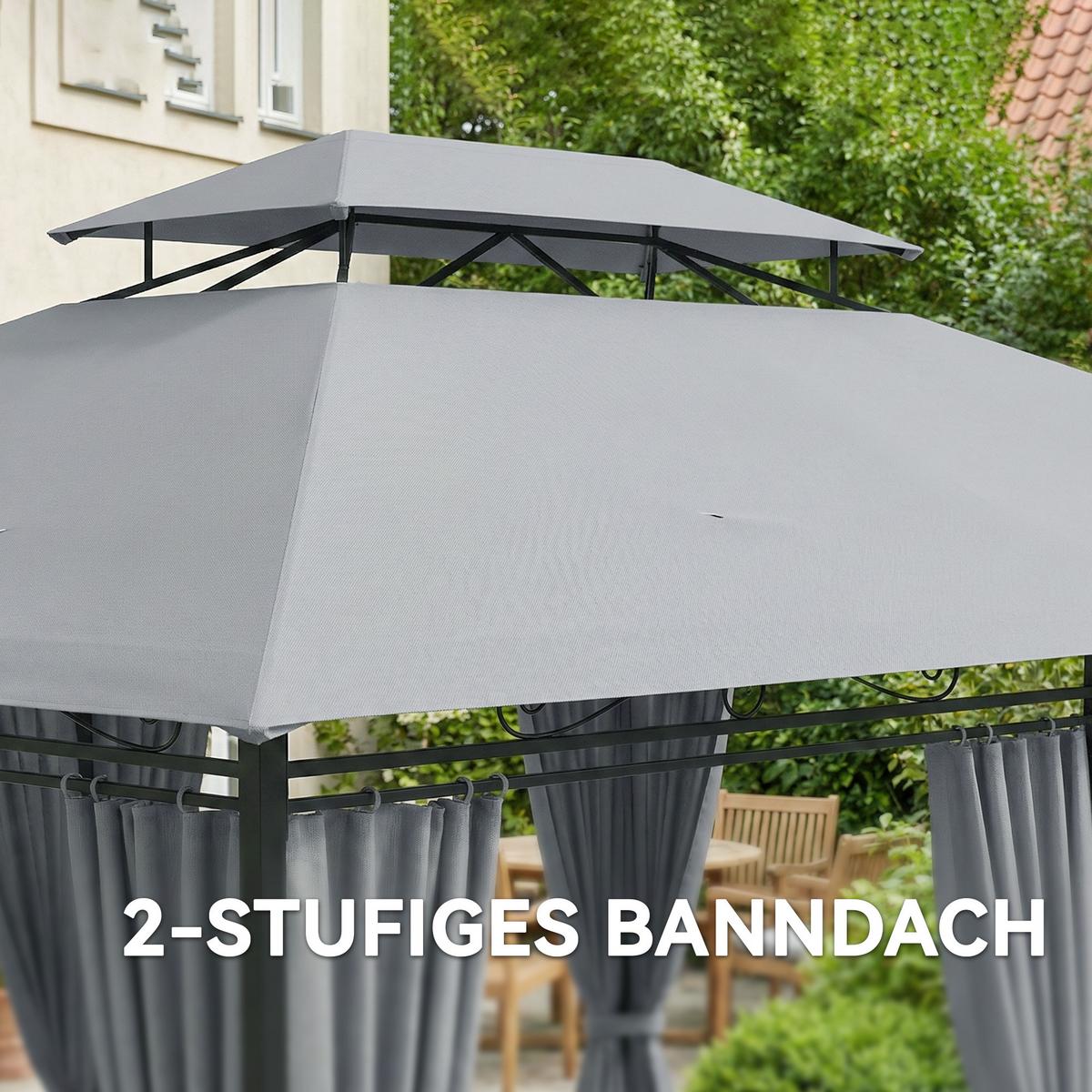 PAVILLON Stahl Polyester Dunkelgrau - Dunkelgrau, Textil/Metall (300/280/400cm) - Outsunny
