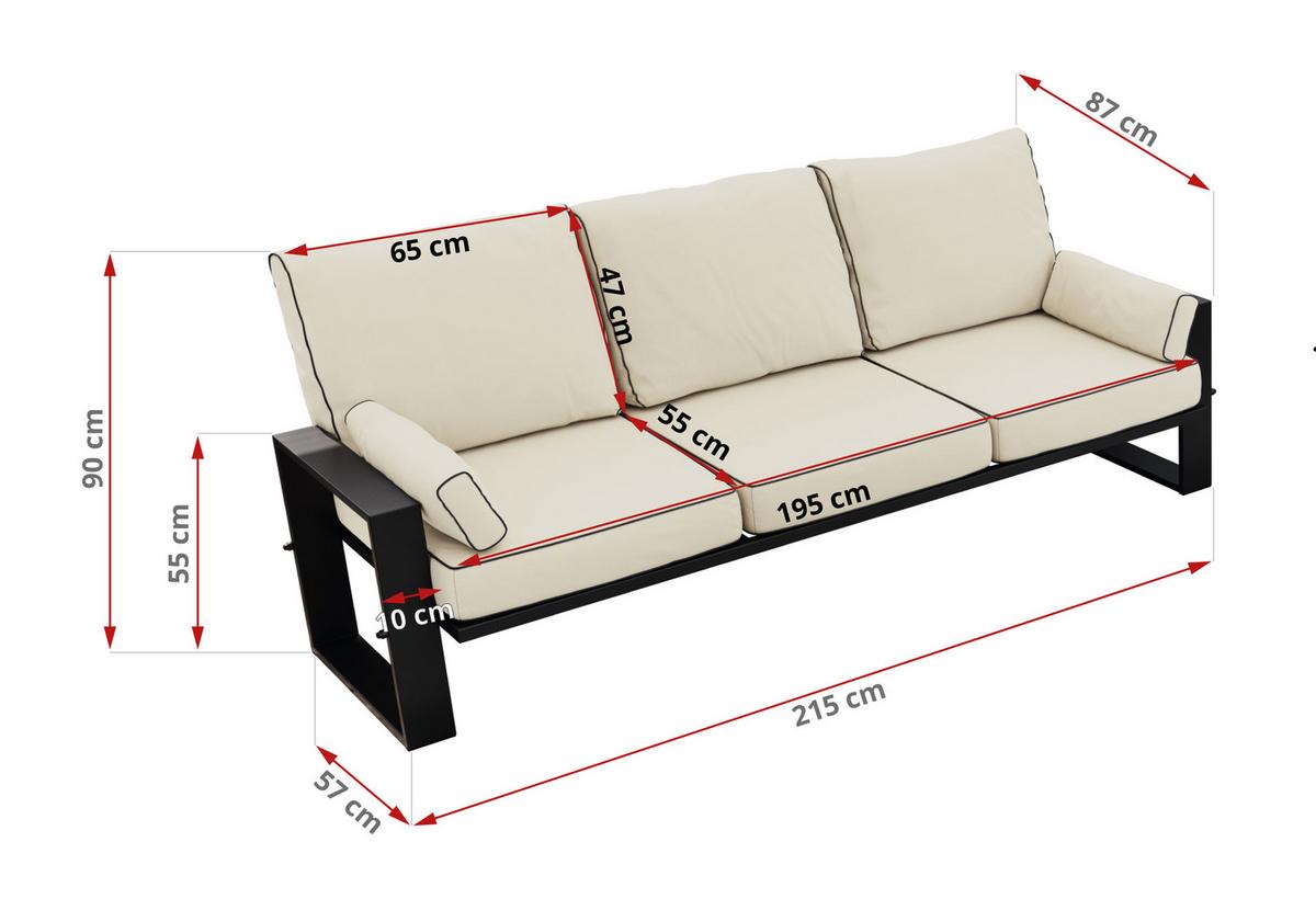 GARTENMÖBEL-SET ELBA: 1x Tisch, 2x Sofa - Beige - Beige, Textil - MKS