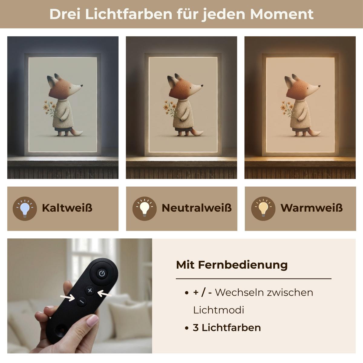 NACHTTISCHLAMPE MIT AKKU Fuchs - Gelbe Blumen - Minimalistisch 30x40 cm - Taupe, Holzwerkstoff (8/30/40cm) - OnlyWow