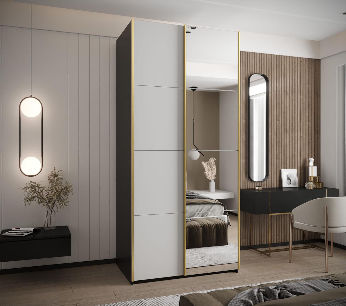 SCHWEBETÜRENSCHRANK 245,5/120/64 2-türig - Goldfarben/Schwarz, Holz/Metall (120/245/64cm) - Abiks Möbel