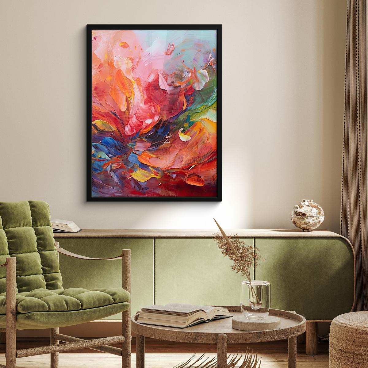 POSTER MIT RAHMEN Ölgemälde - Kunst - Abstrakt - Farbenfroh Posterleiste 60x80 cm - Altrosa, Papier (60/80cm) - MuchoWow
