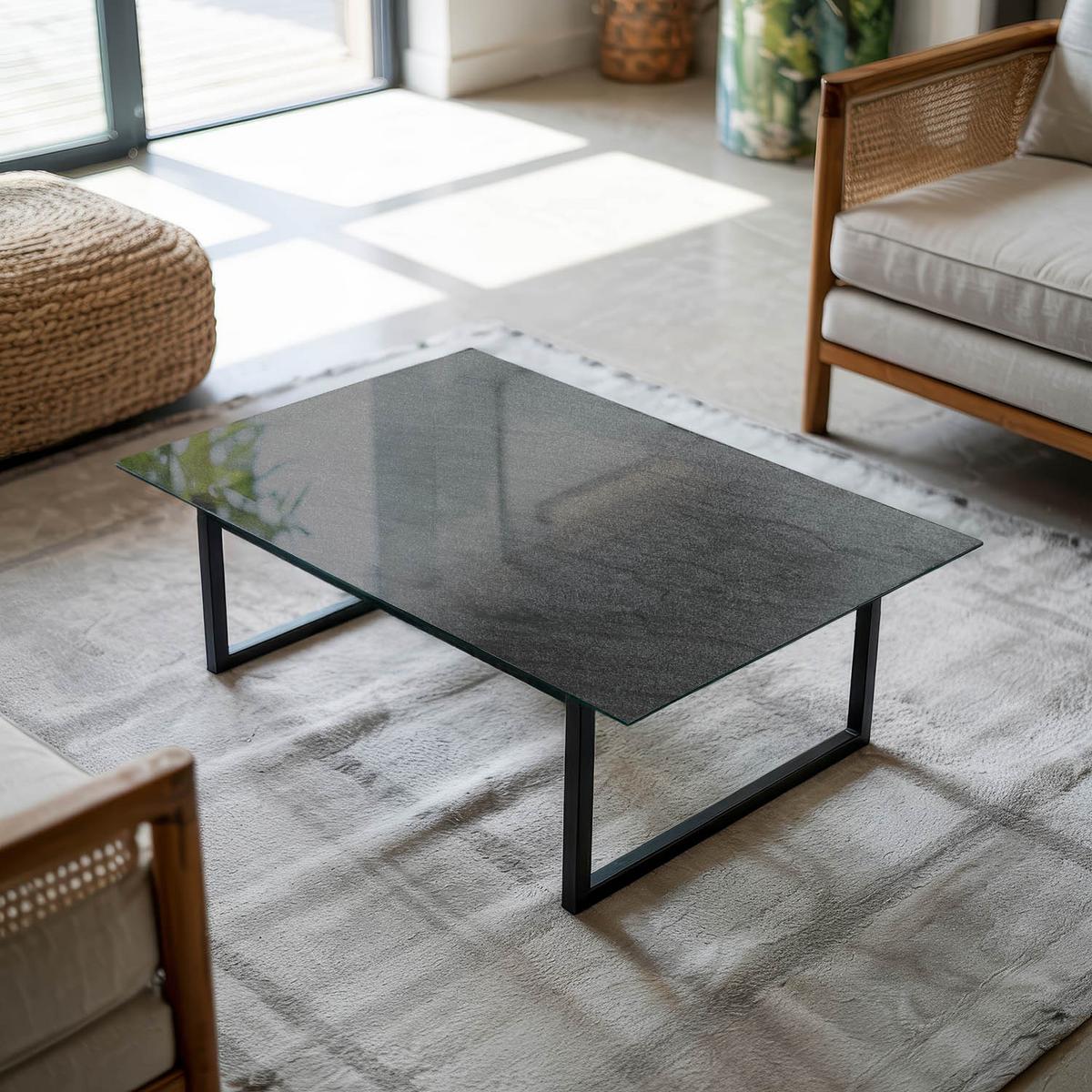 TISCHPLATTE 80x60 cm Natürliche Steinstruktur - Schwarz, Glas (0.4/80/60cm) - TULUP