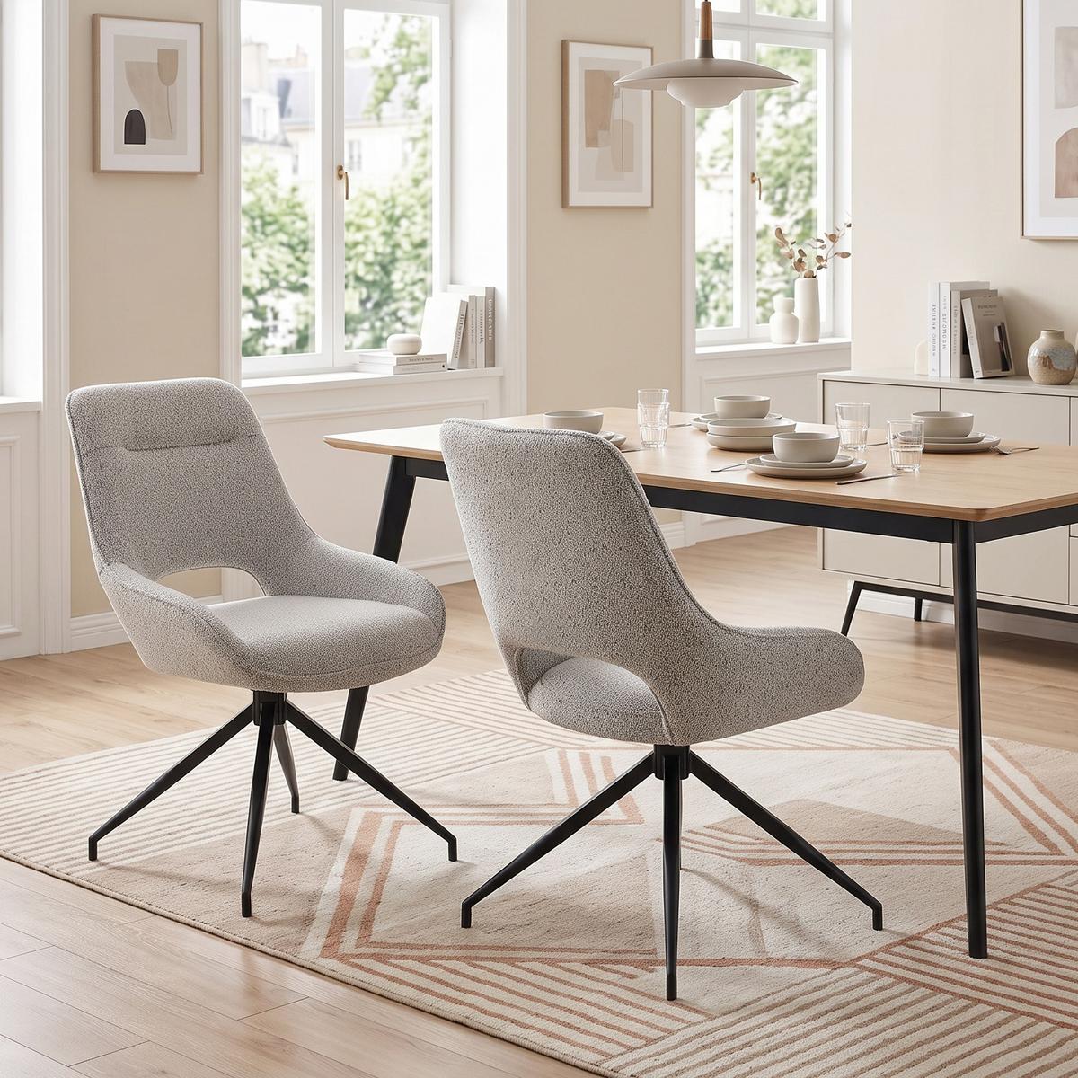 ESSZIMMERSTUHL 2er Set 360° Drehbar Beigegrau Stoff & Schwarzes Metallgestell - Greige, Textil (50/87/50cm) - Urban Meuble