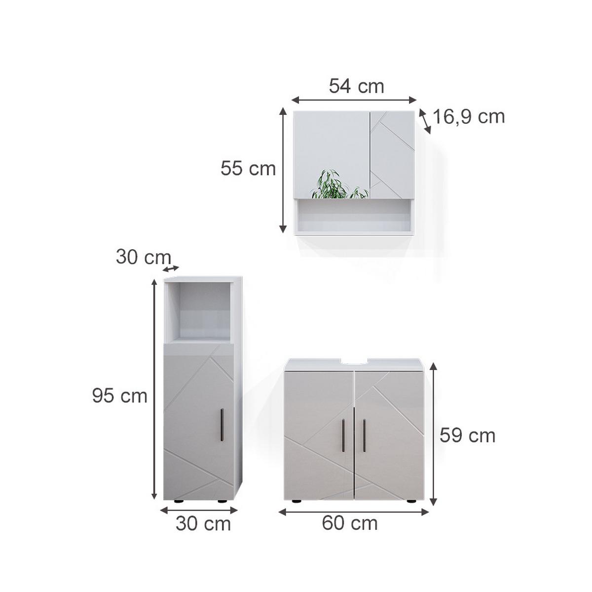 BADMÖBEL-SET Ronco Weiß Hochglanz 3 Teile - Weiß Hochglanz, Holzwerkstoff (60/192/30cm) - Livinity®