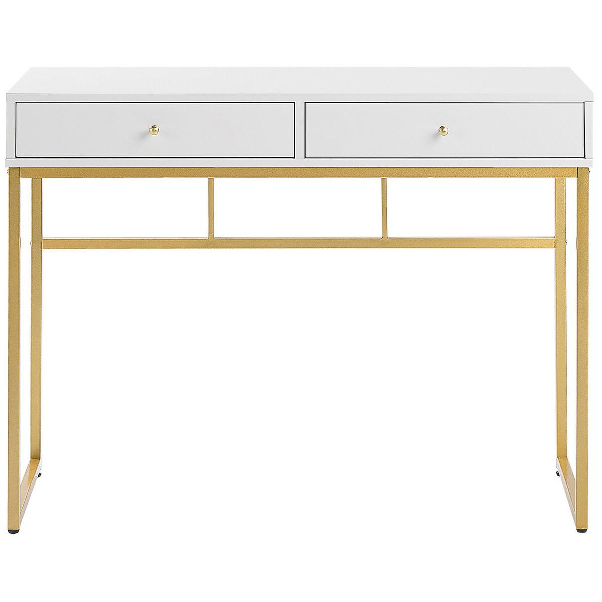 SCHREIBTISCH weiß/gold 100/48/79 cm Daphne - Weiß, Holzwerkstoff (48/100/79cm) - Beliani