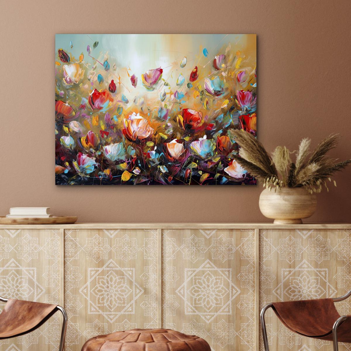 METALLBILD Blumen - Kunst - Natur - Ölgemälde 80x60 cm - Multicolor, Metall (80/60cm) - MuchoWow
