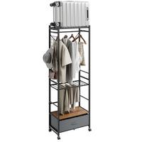 KLEIDERSTÄNDER mit Stoffschublade und Rollen, Schwarz 60,5x32,5x175cm - Schwarz, Metall (60/175/32cm) - SoBuy